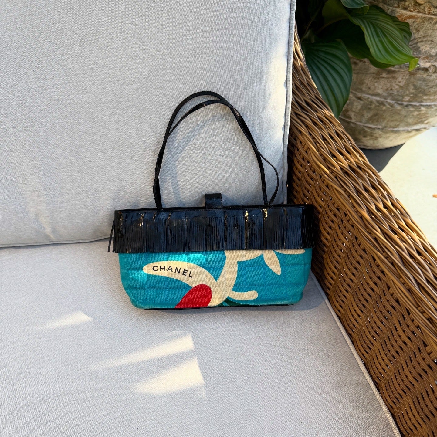 Chanel Vintage Fringe CC Tote Quilted Printed Canvas