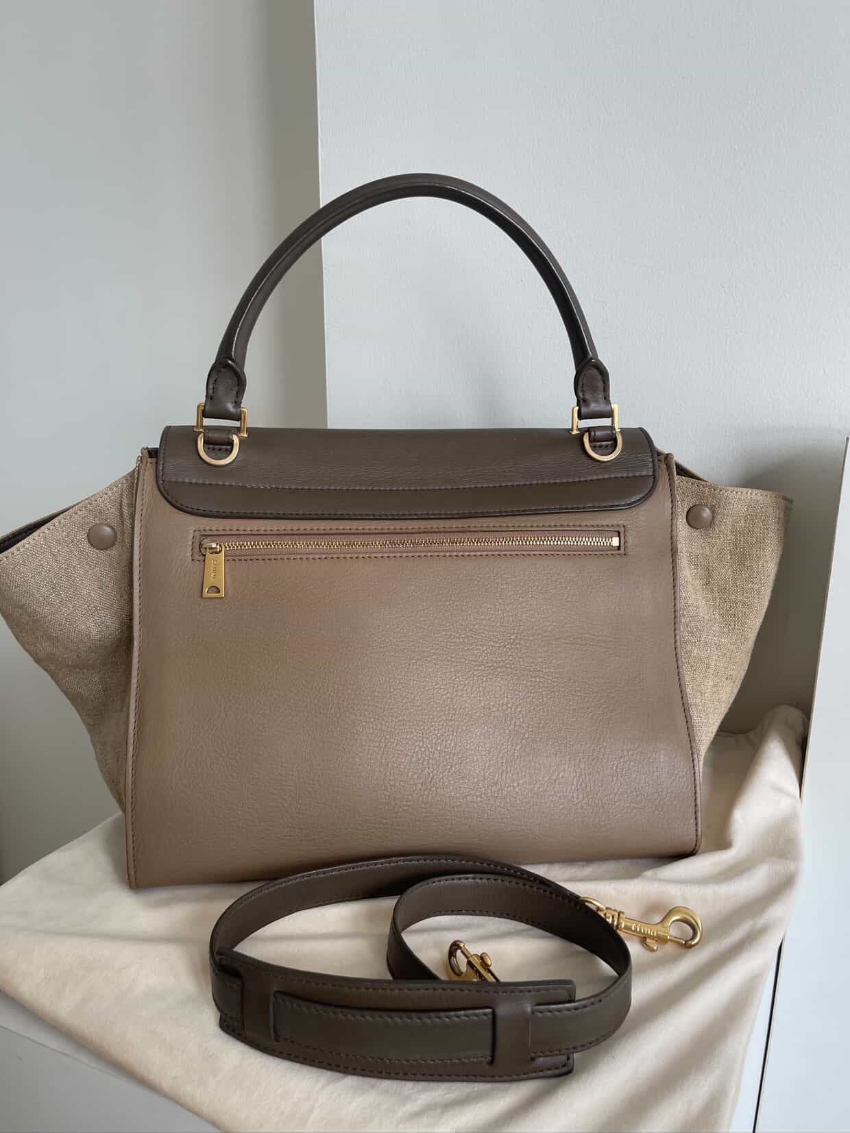 Celine Trapeze Beige Dark Brown