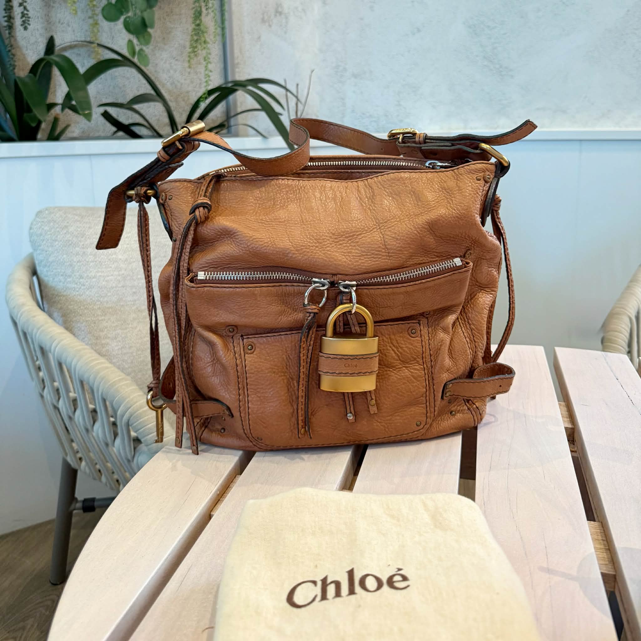 Chloe Leather Large Paddington Shoulder Bag Brown