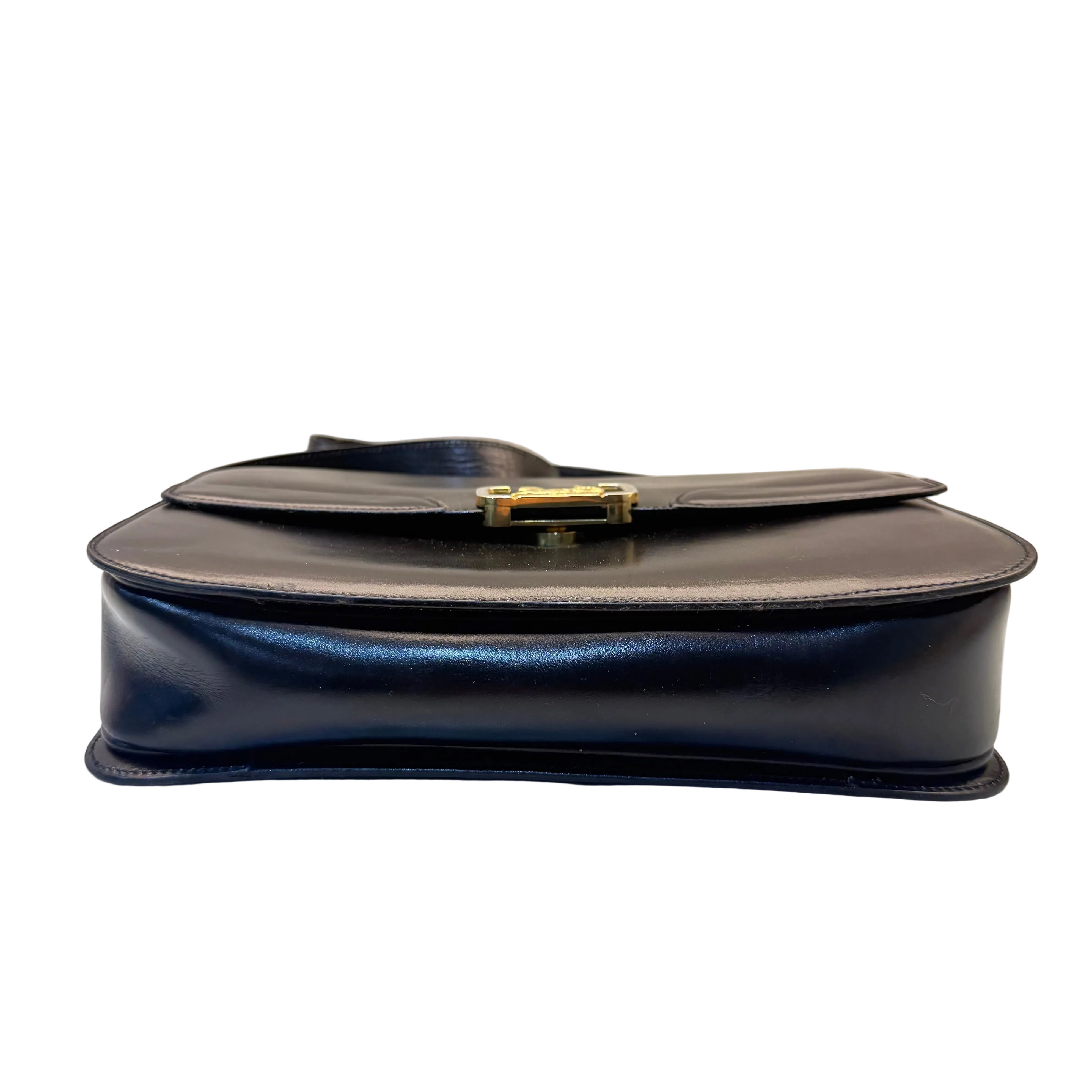 Celine Vintage Black Leather Horse Carriage Shoulder Bag