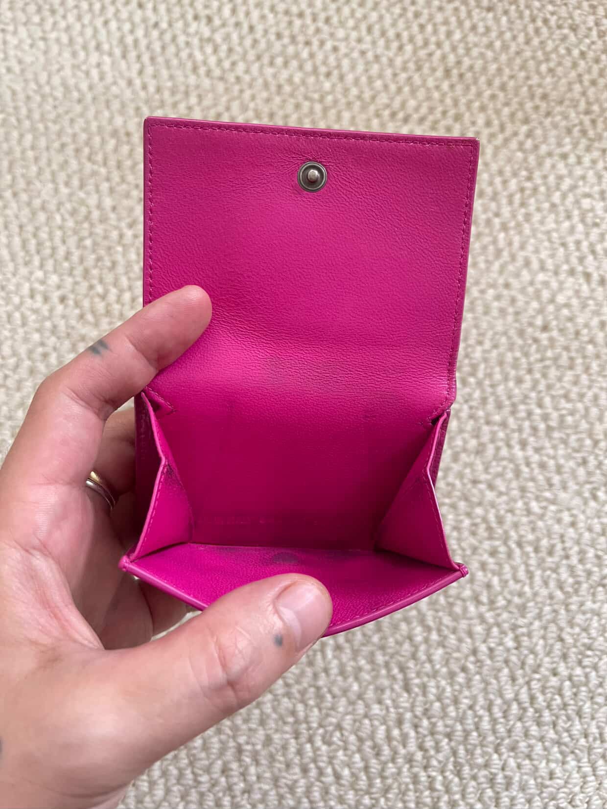 BALENCIAGA Rose Berlingot Lambskin Leather Tri-Fold Compact Wallet