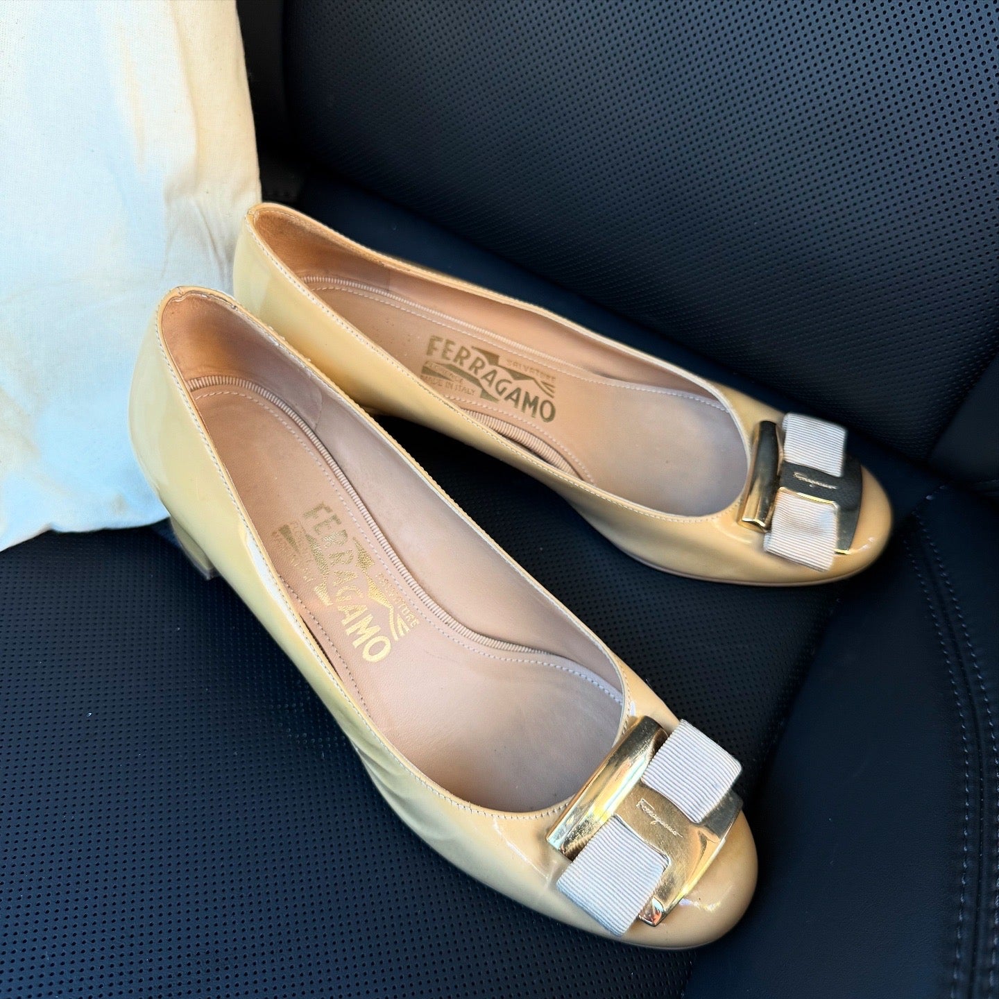 Salvatore Ferragamo Ninna Patent Beige Nude Heels 3cm