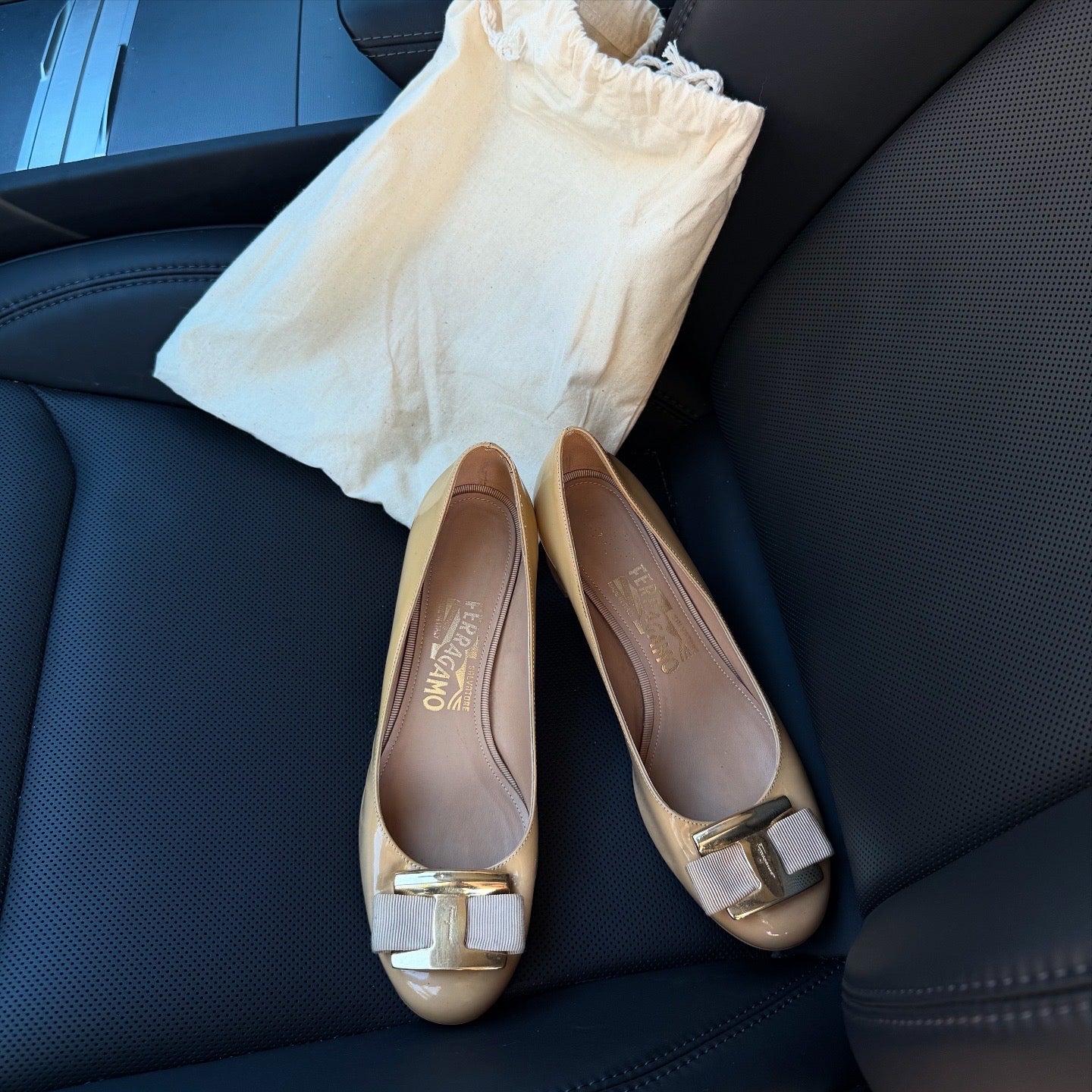 Salvatore Ferragamo Ninna Patent Beige Nude Heels 3cm
