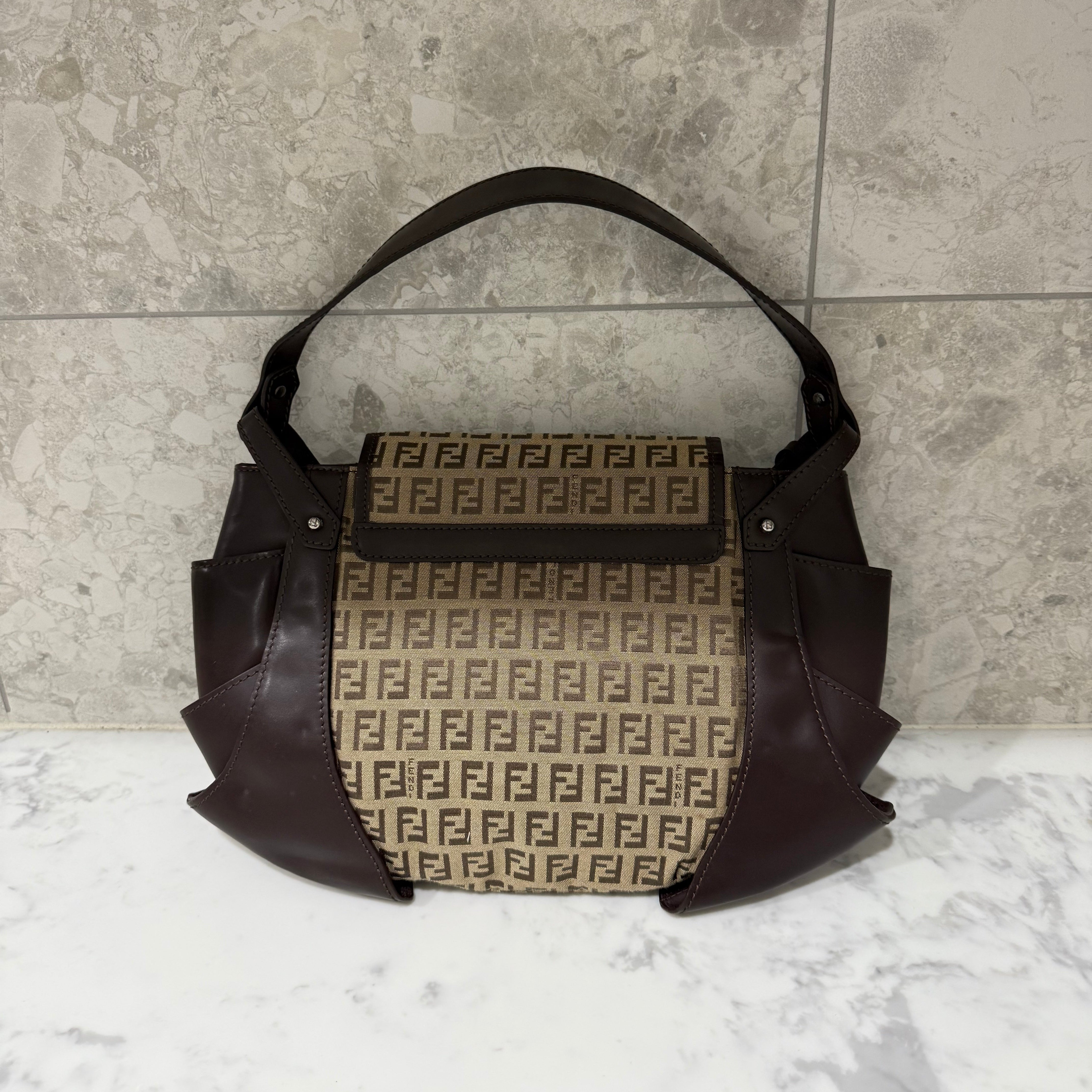 Fendi Zucchino Canvas and Leather Borsa Tuc Hobo