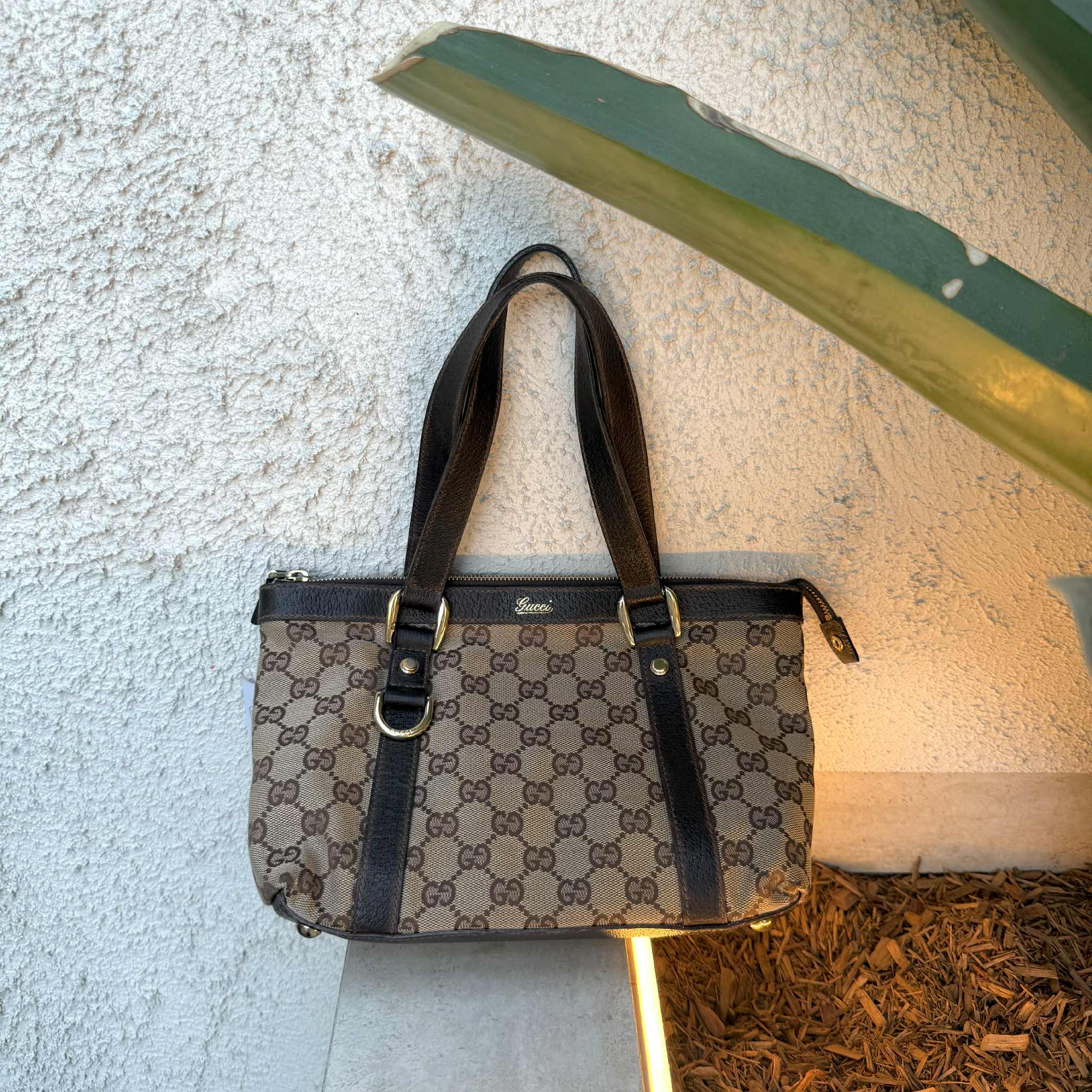 GUCCI Brown GG Canvas and Leather Abbey Tote