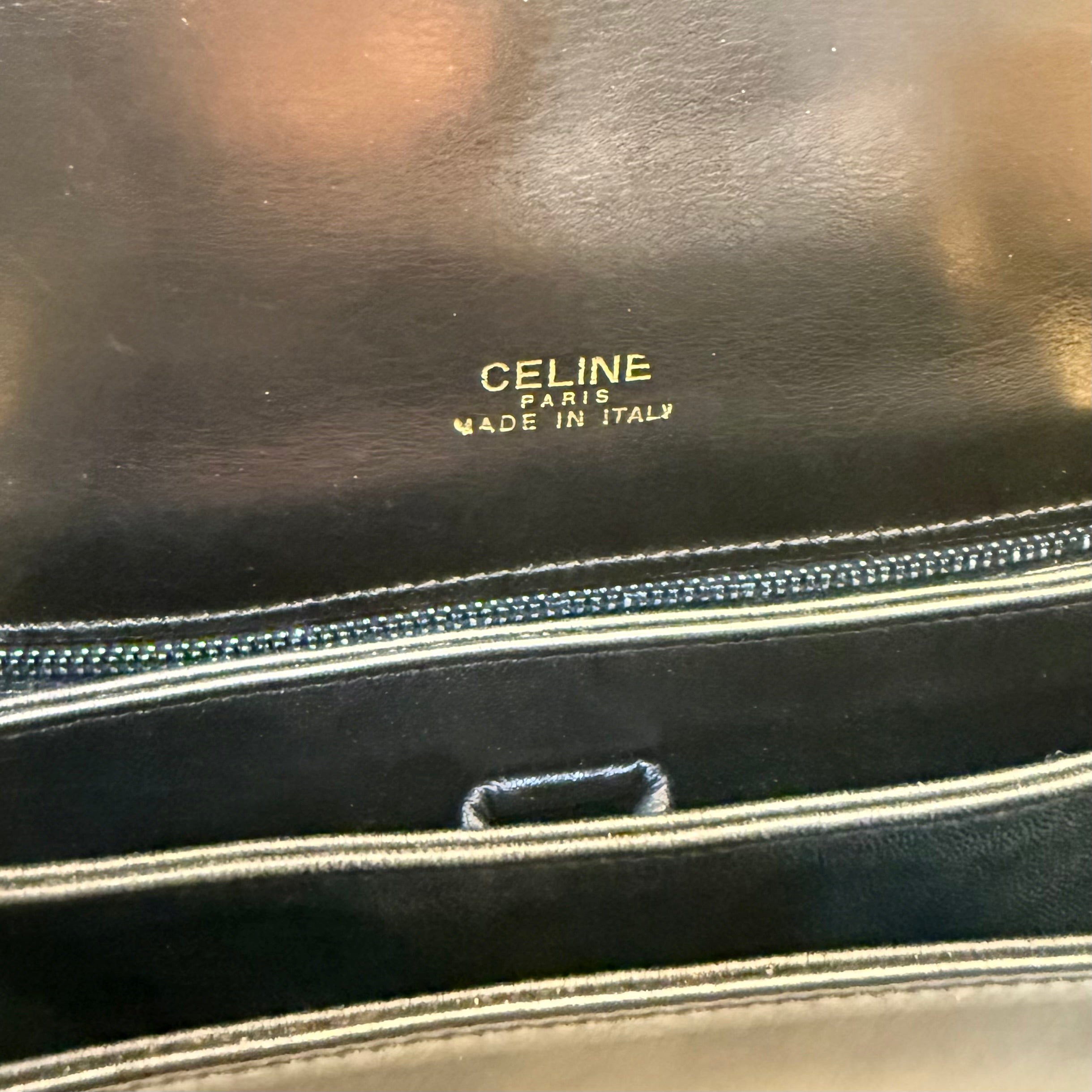 Celine Vintage Black Leather Horse Carriage Shoulder Bag