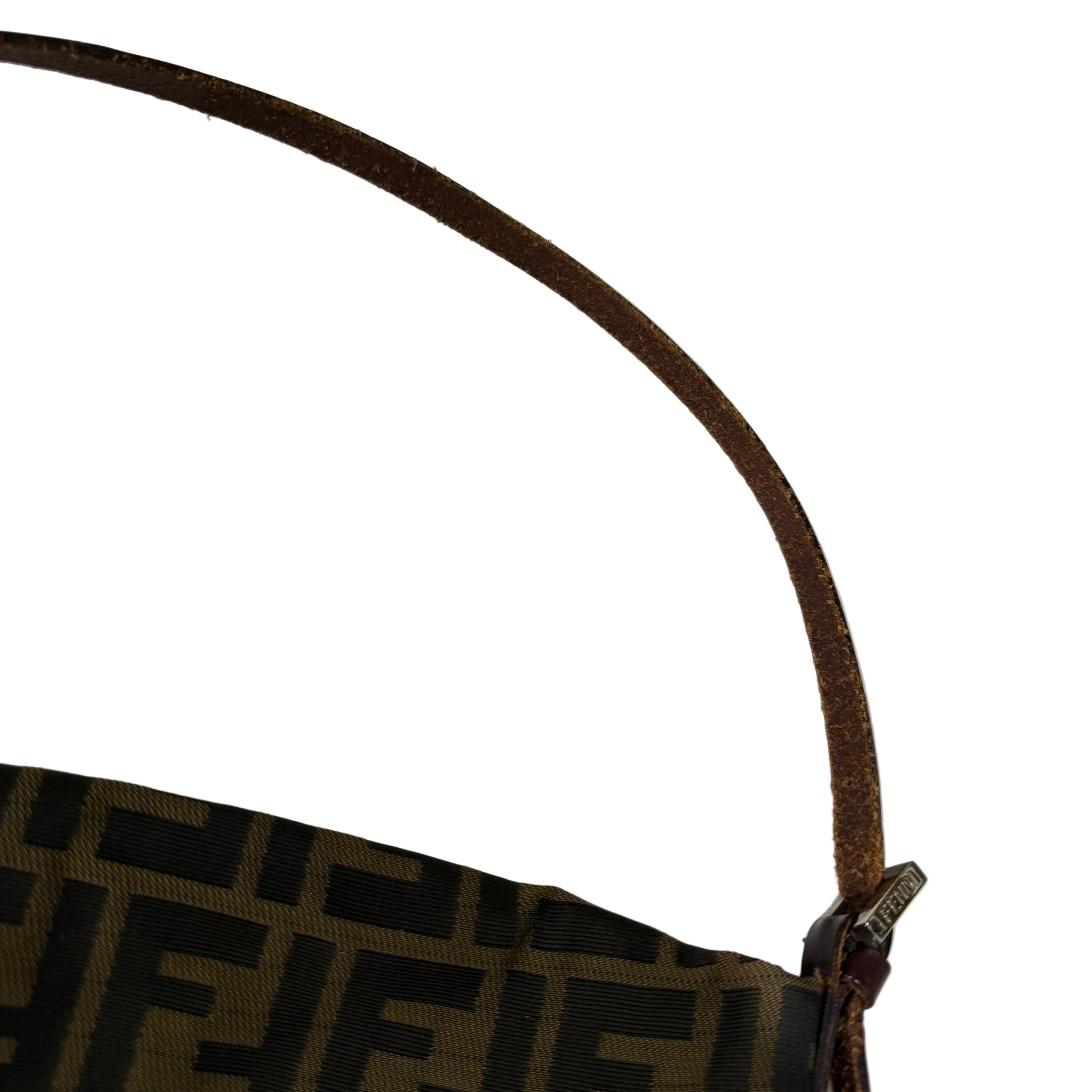 Fendi Brown Zucca Mini Baguette Shoulder Bag