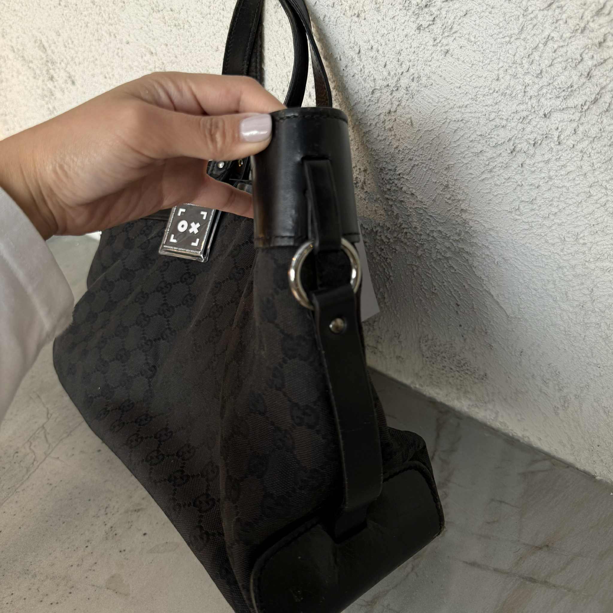 Gucci GG Monogram Canvas/Leather Belt Buckle Handbag Black