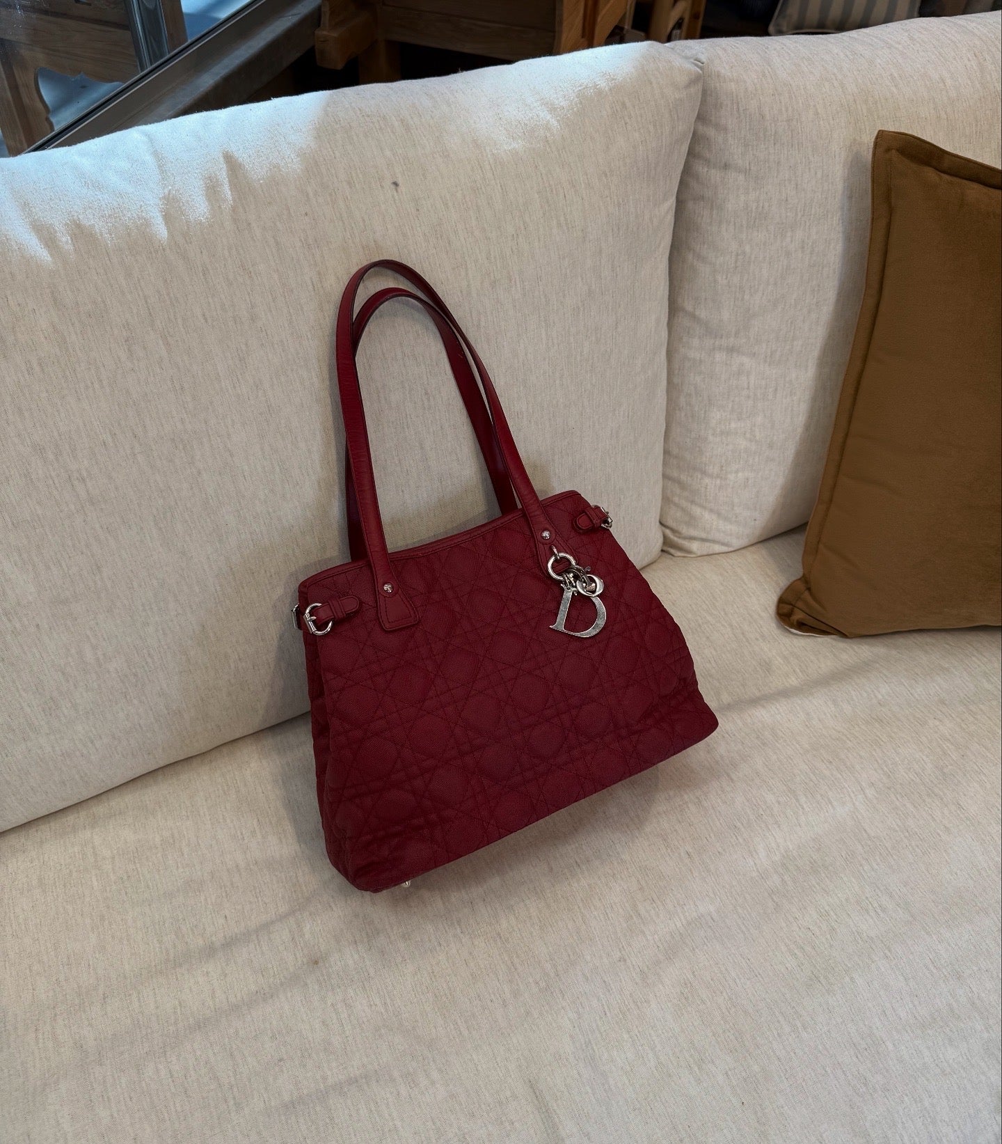 Christian Dior Red Coated Canvas and Leather Medium Panarea Shopper Tote