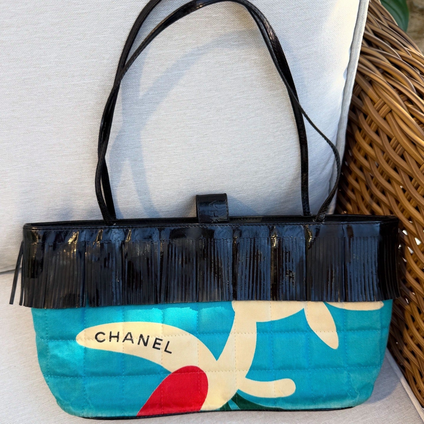 Chanel Vintage Fringe CC Tote Quilted Printed Canvas