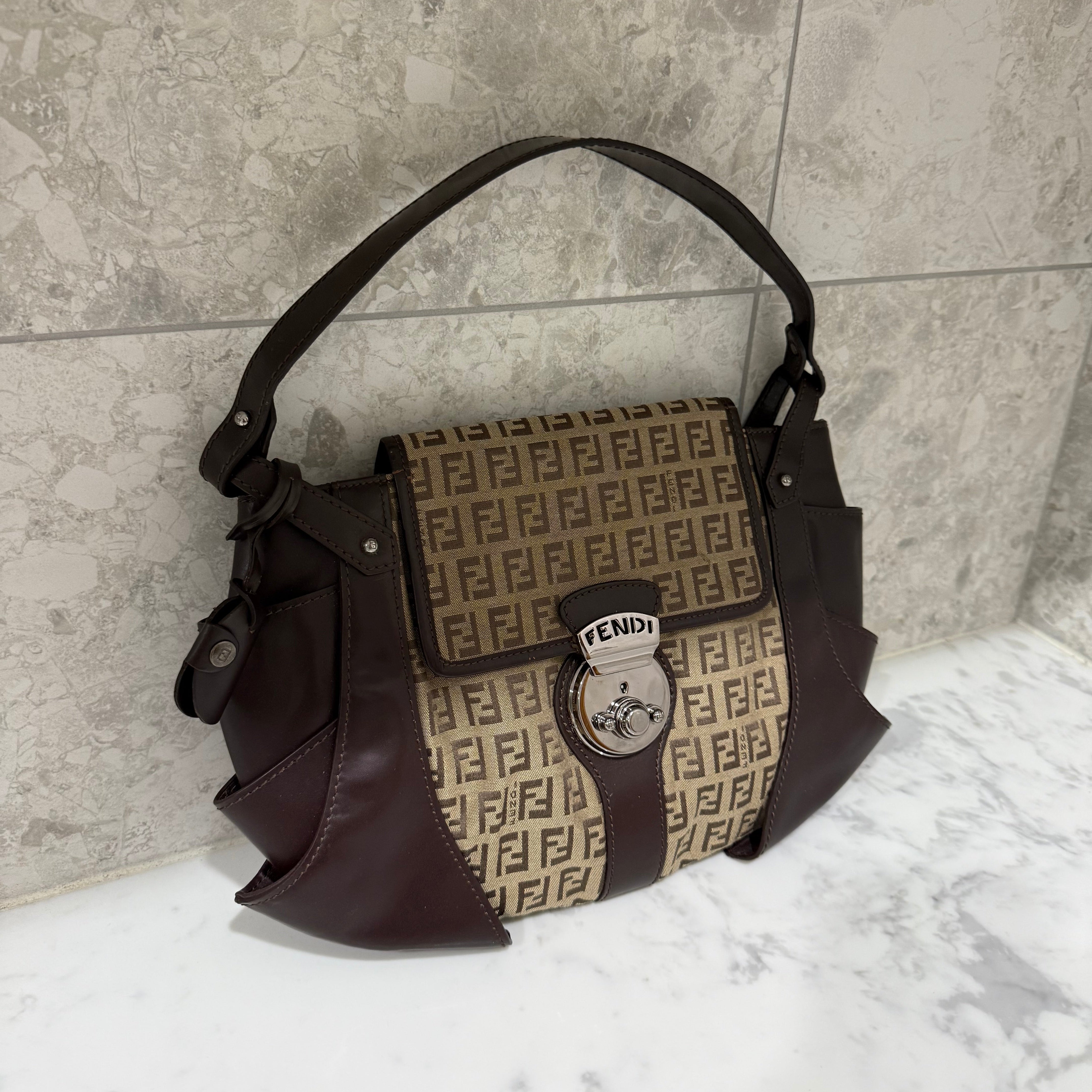 Fendi Zucchino Canvas and Leather Borsa Tuc Hobo