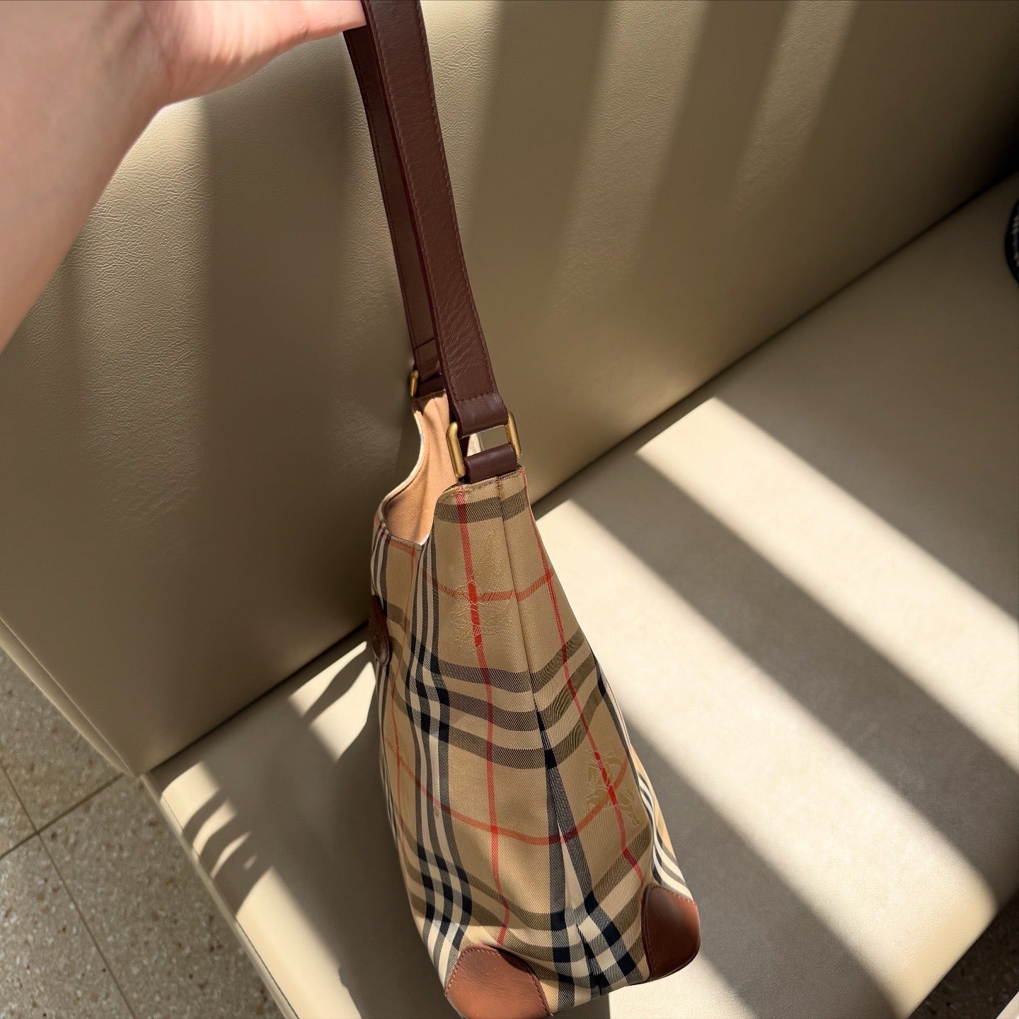 Burberry Nova Check Shadow Horse Canvas Leather Shoulder Bag