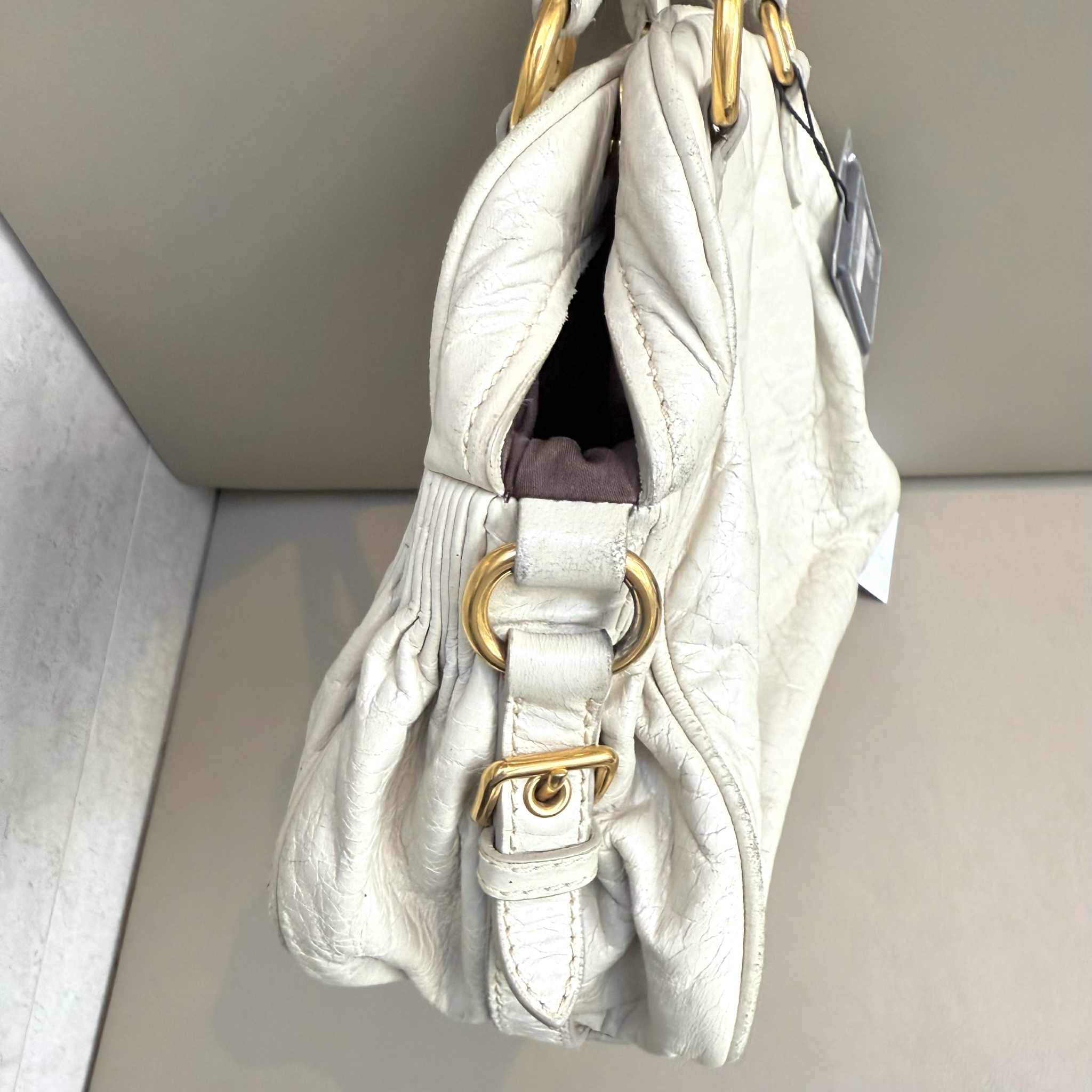 Miu Miu White Vitello Lux Leather Charm Satchel