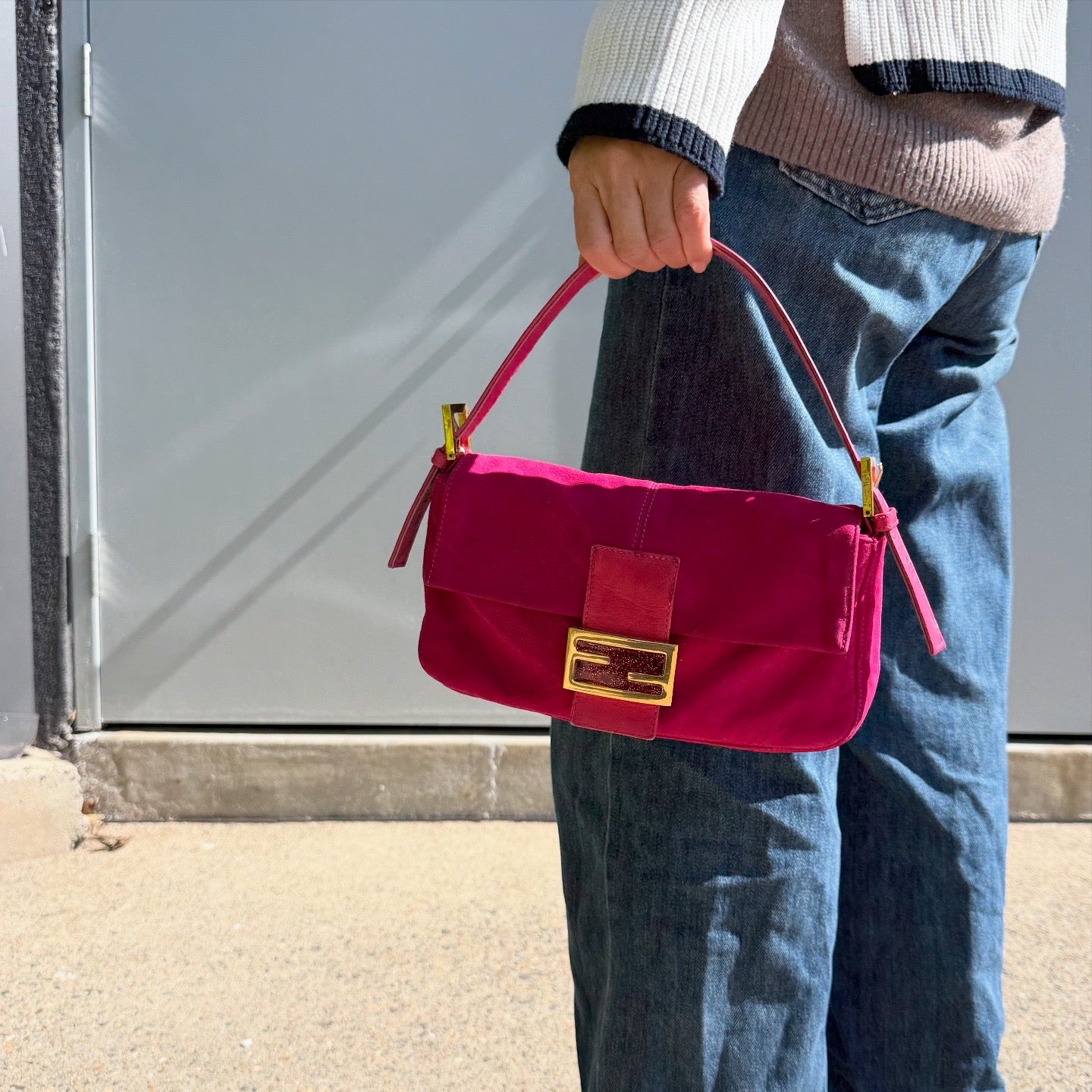 Fendi Suede Baguette Fuchsia Handbag