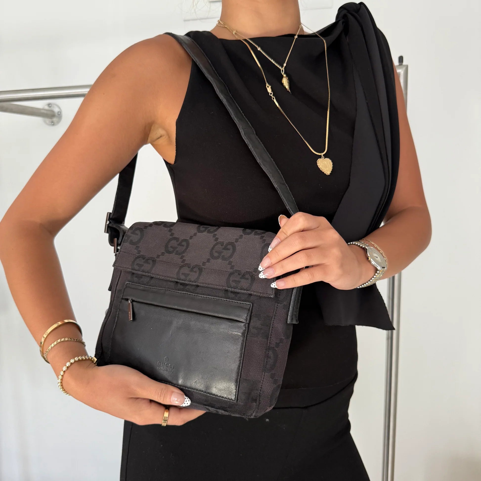 Gucci Black GG Monogram Squared Shoulder Bag