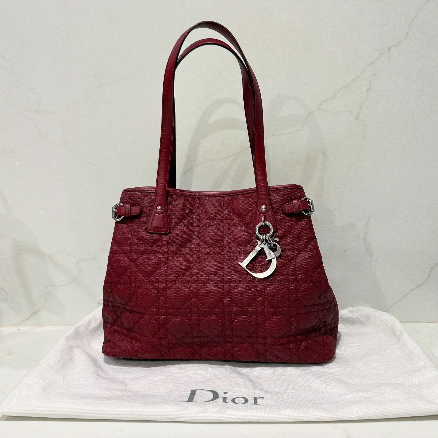 Christian Dior Red Coated Canvas and Leather Medium Panarea Shopper Tote