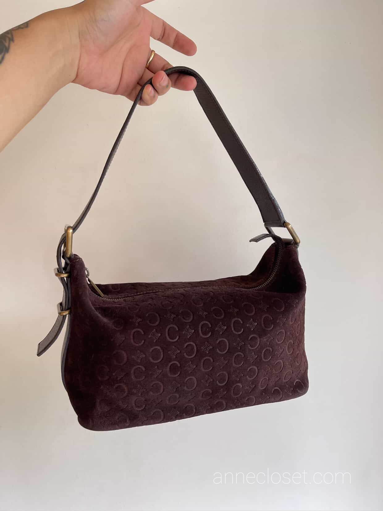 (RESERVED) Celine 20th Century C Macadam Suede shoulder bag
