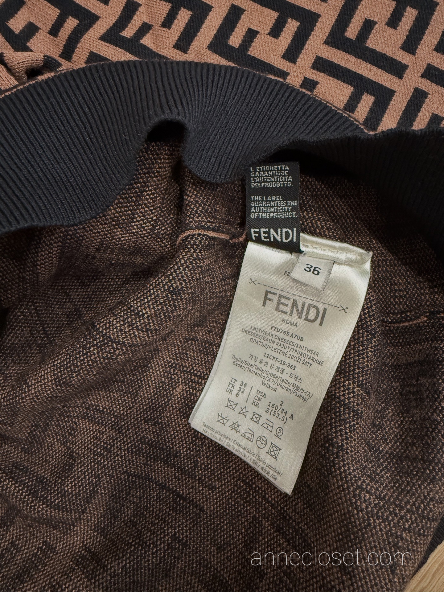 Fendi FF Monogram Pullover Knit Crew Neck Rayon Brown Black