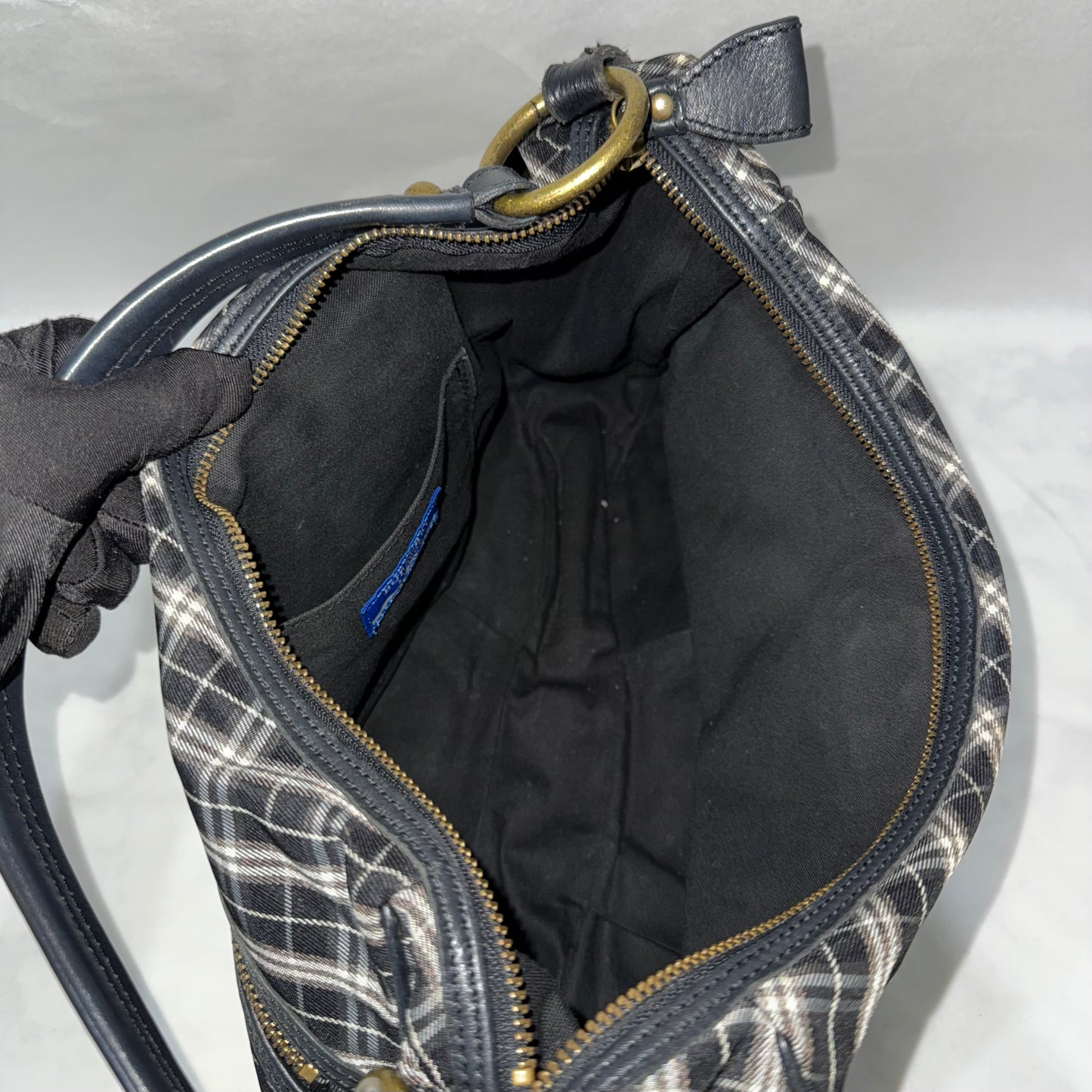 Burberry Black/White Nova Check Canvas and Leather Buckle Hobo