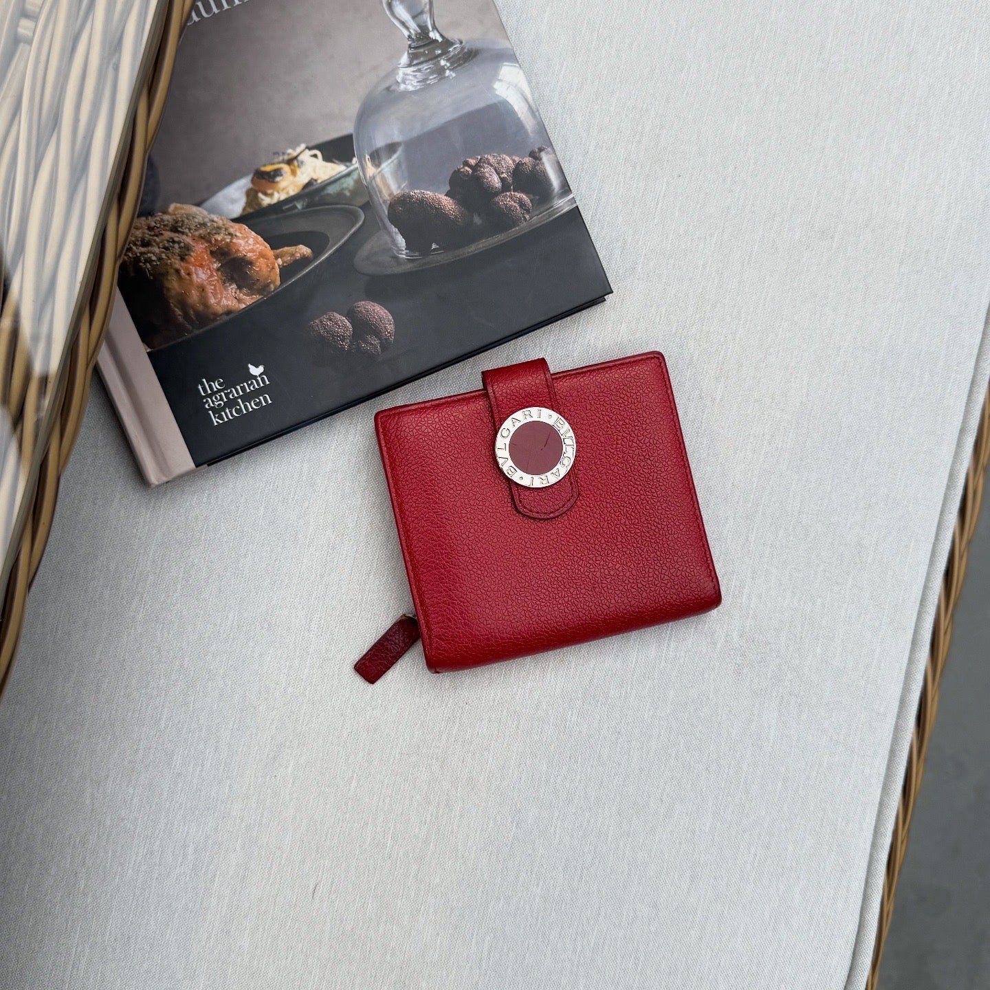 BVLGARI Wallet Red Leather Bifold Wallet