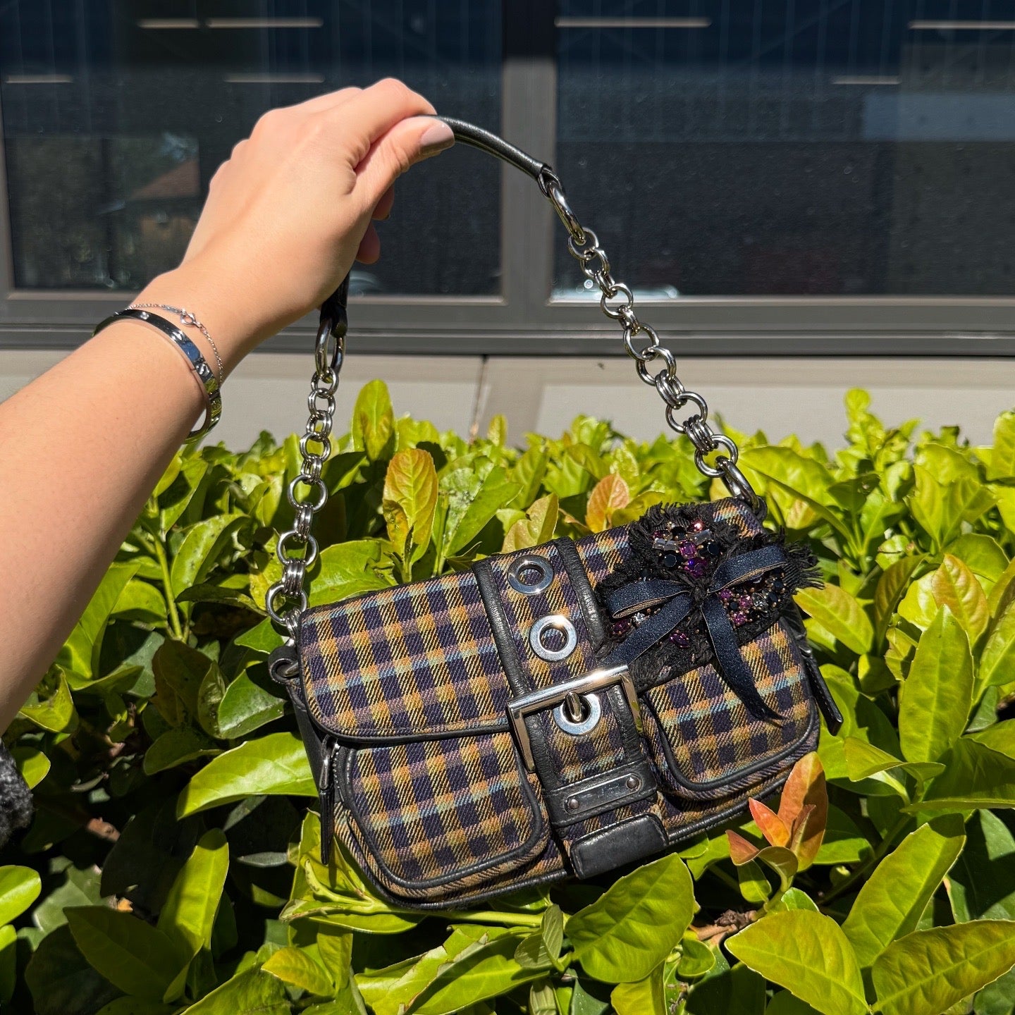 Prada Multicolor Plaid Wool Small Evening Bag