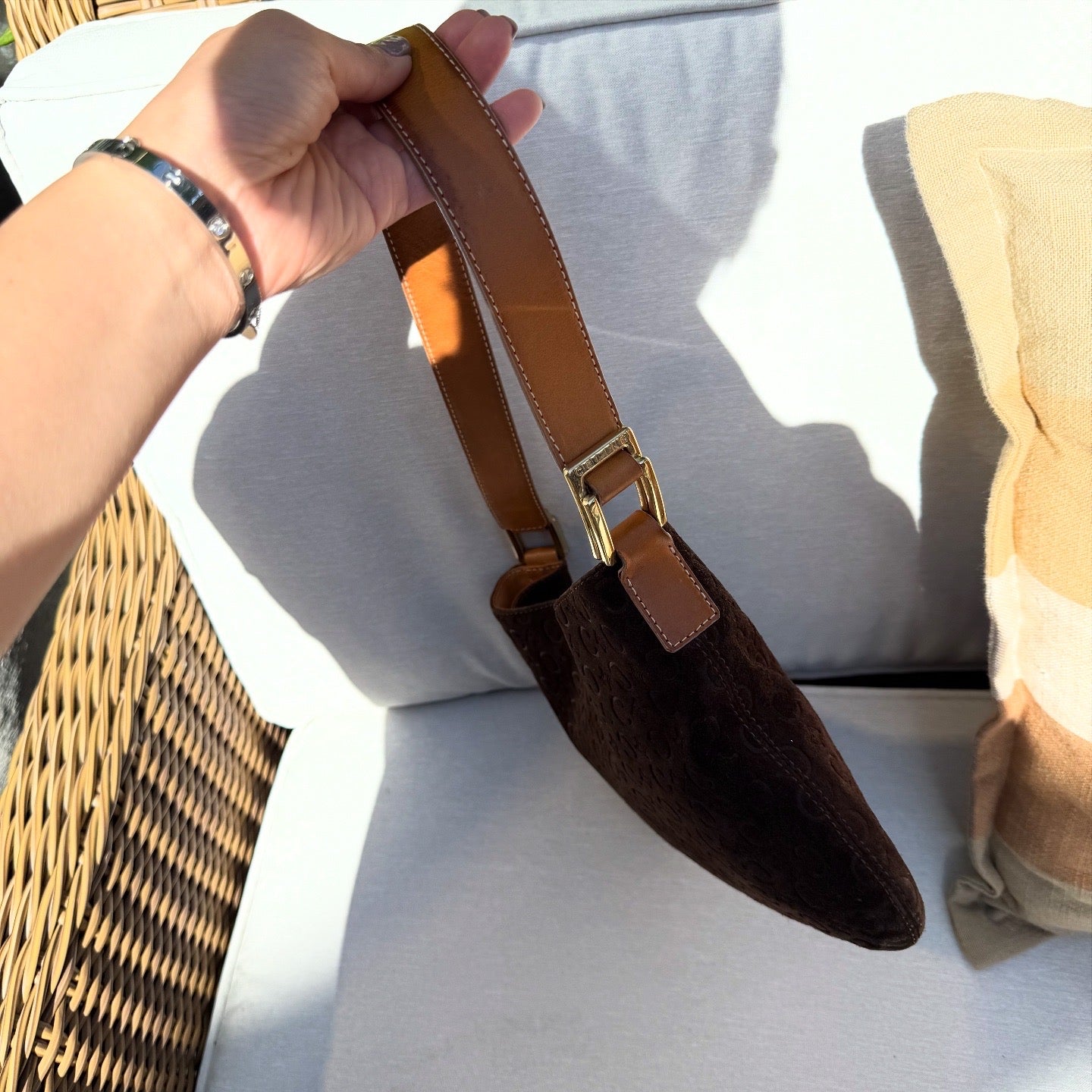 CELINE Brown Macadam Suede Shoulder Bag