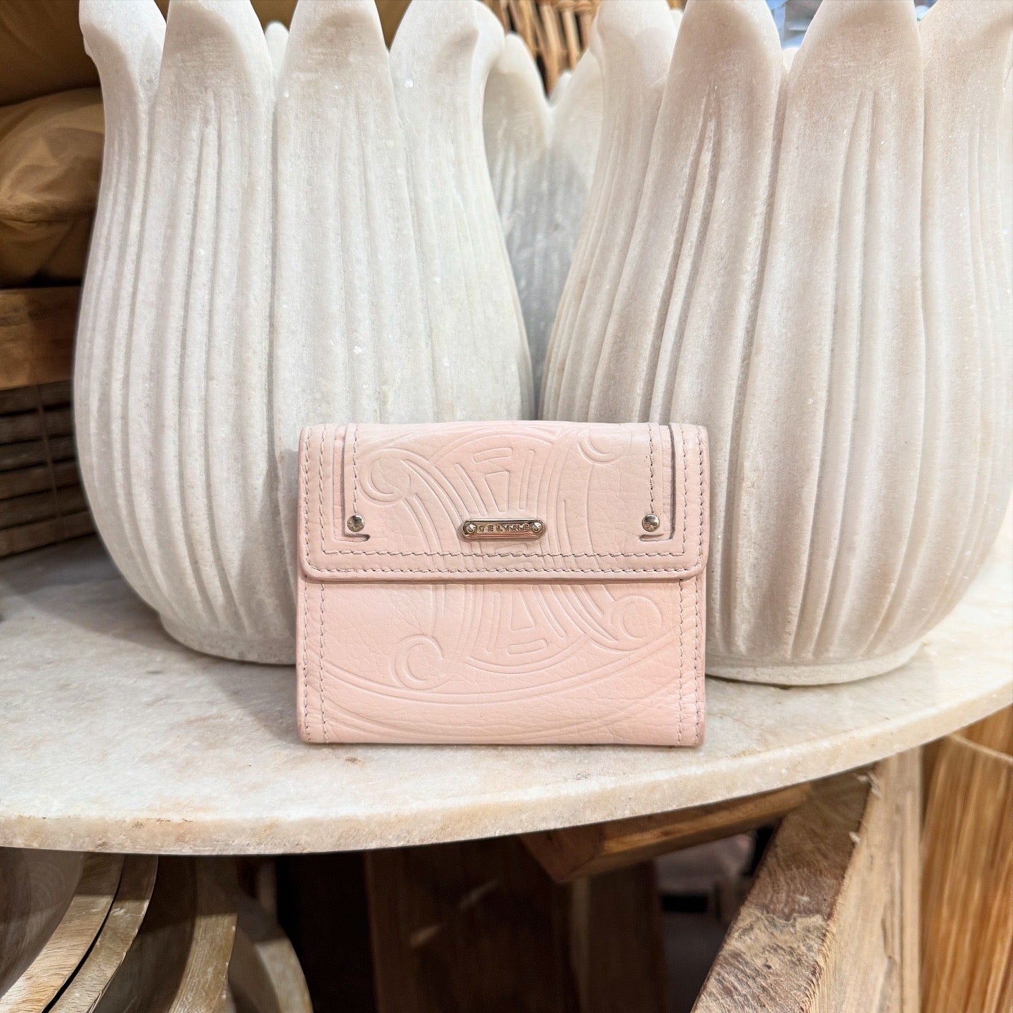 Celine Vintage White Leather Triomphe Small Purse