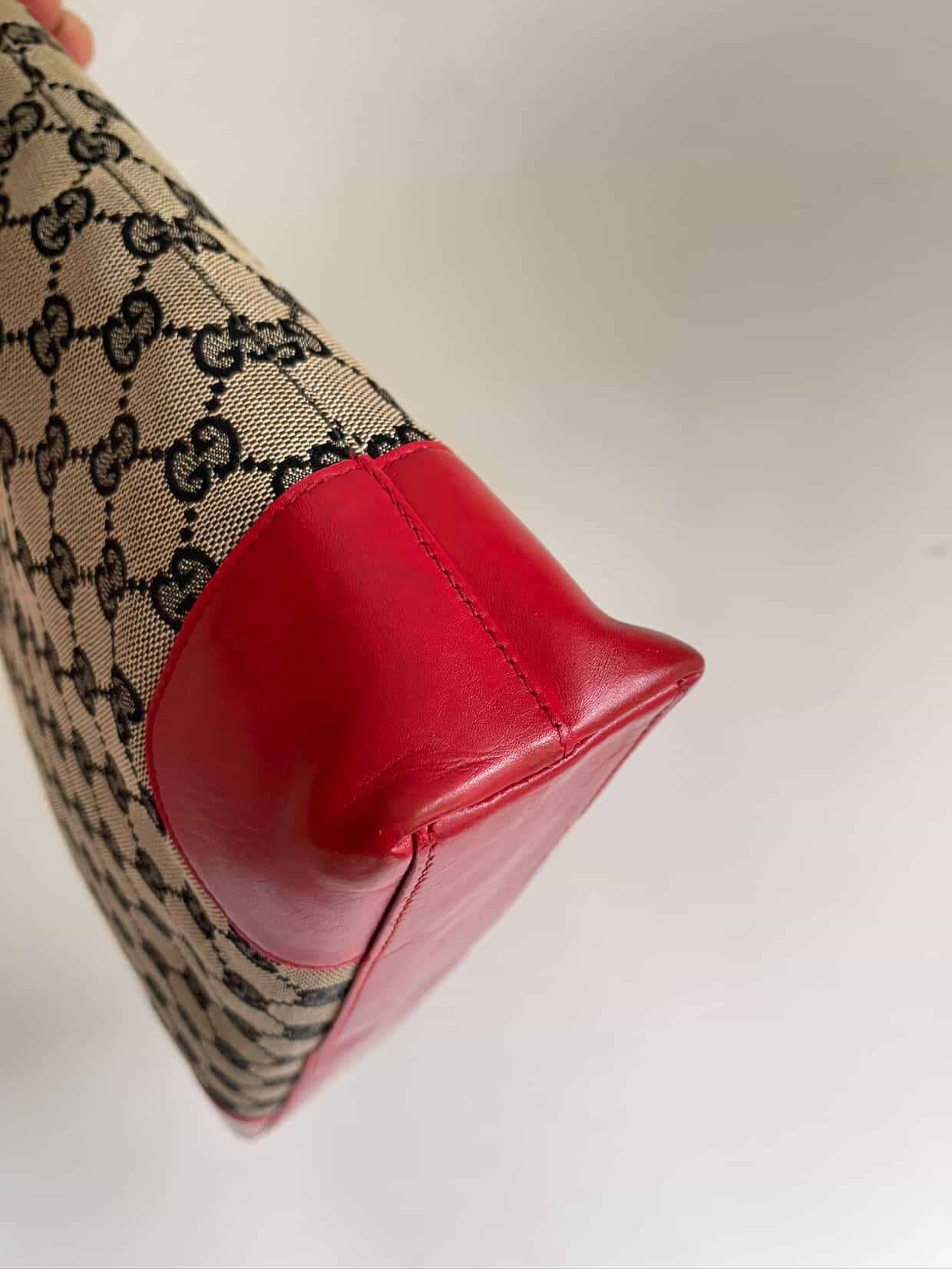 GUCCI GG Canvas One Shoulder Bag Red Leather