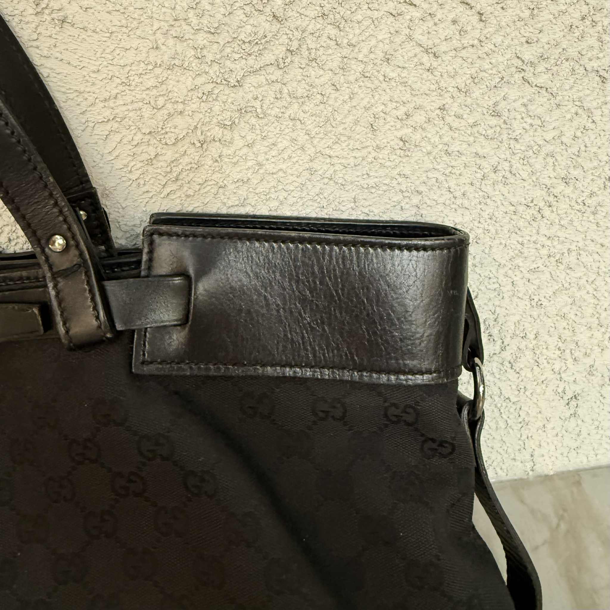 Gucci GG Monogram Canvas/Leather Belt Buckle Handbag Black