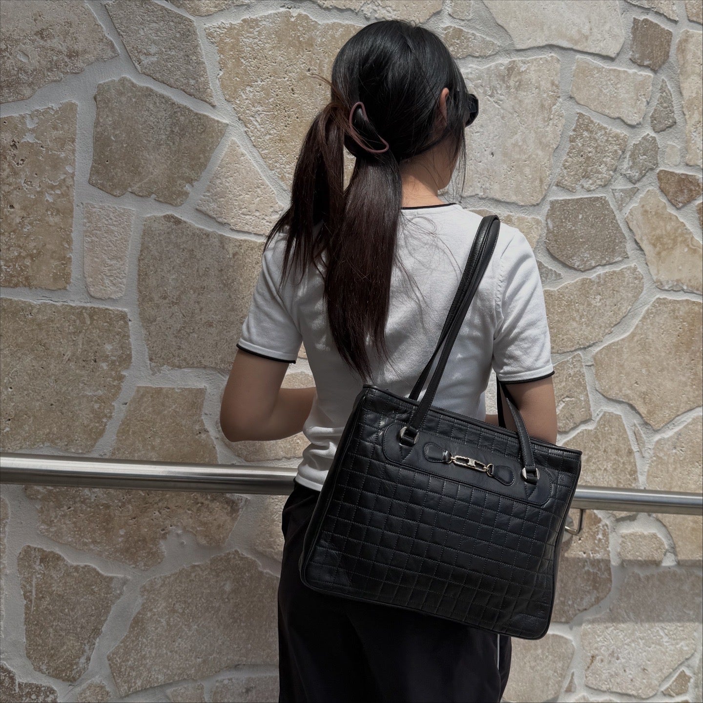 Celine Black Leather Shoulder Bag