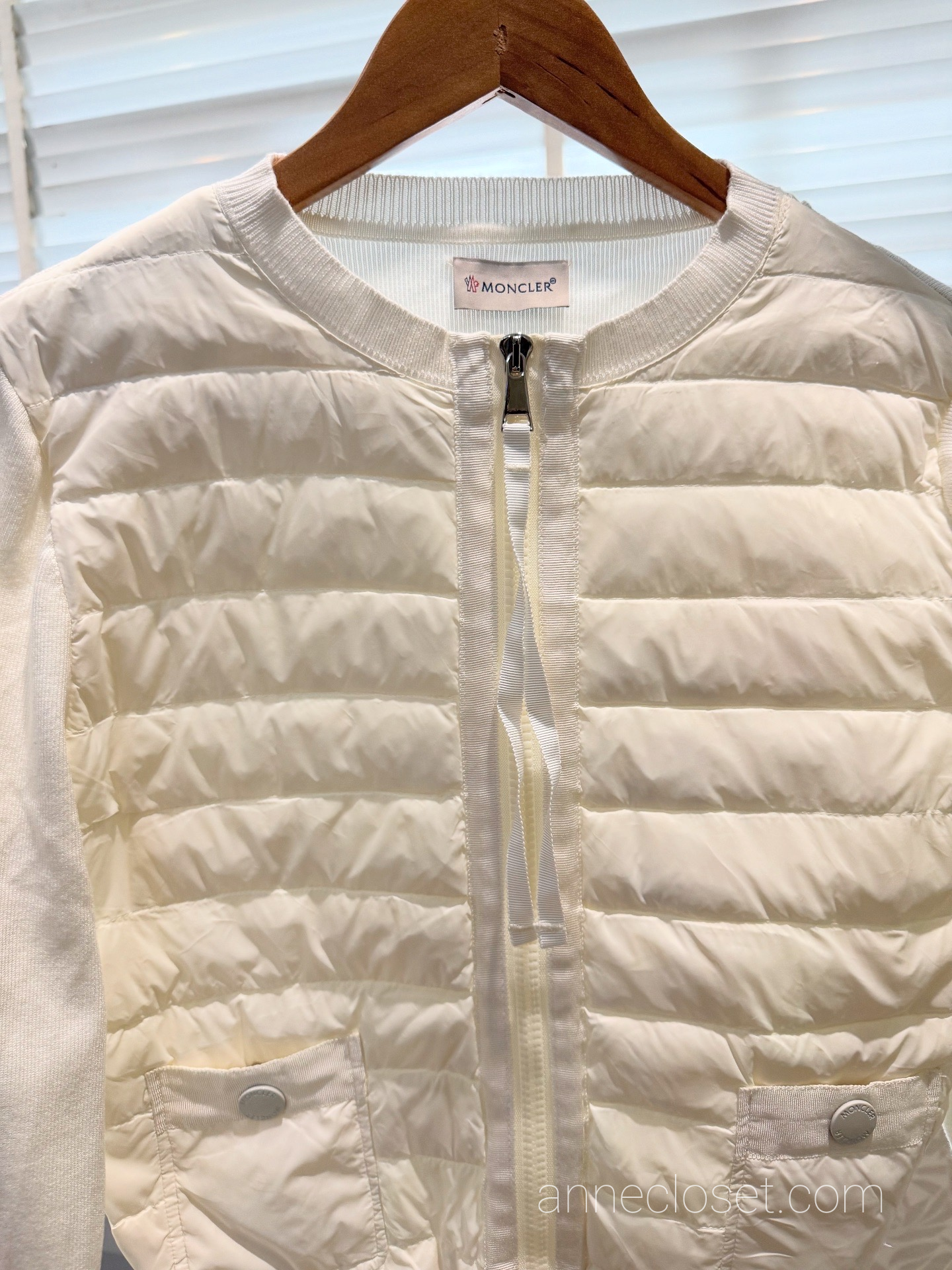 Moncler White Wool Padded Tricot Cardigan