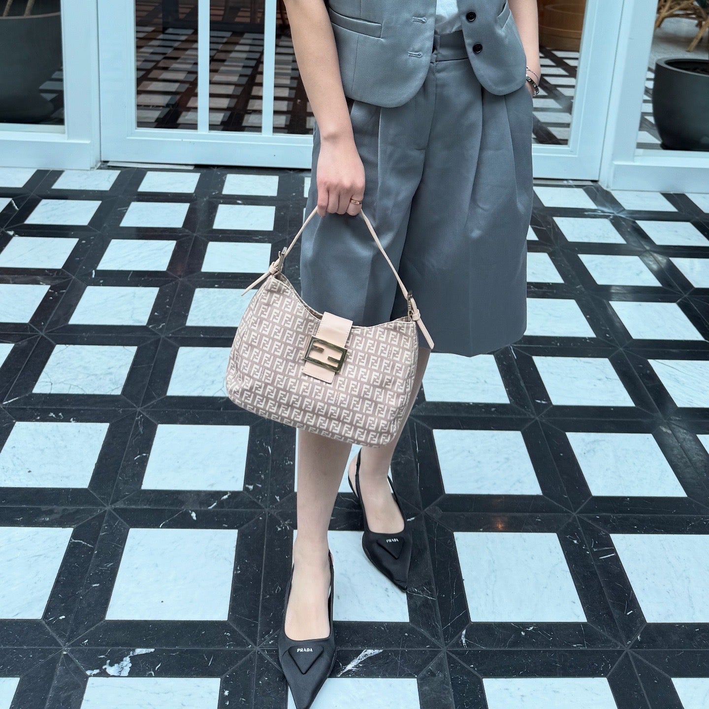 Fendi Light Pink Zucchino Baguette Shoulder Bag