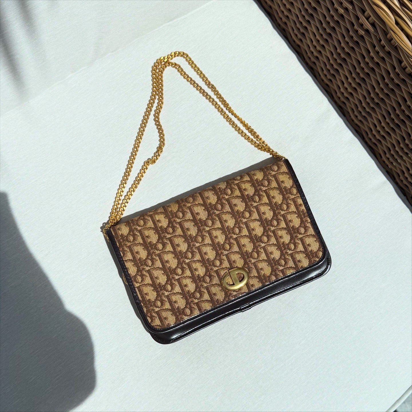 Dior Brown Trotter Jacquard Chain Shoulder Bag