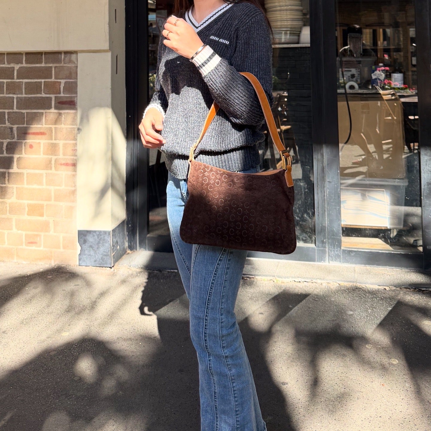 CELINE Brown Macadam Suede Shoulder Bag