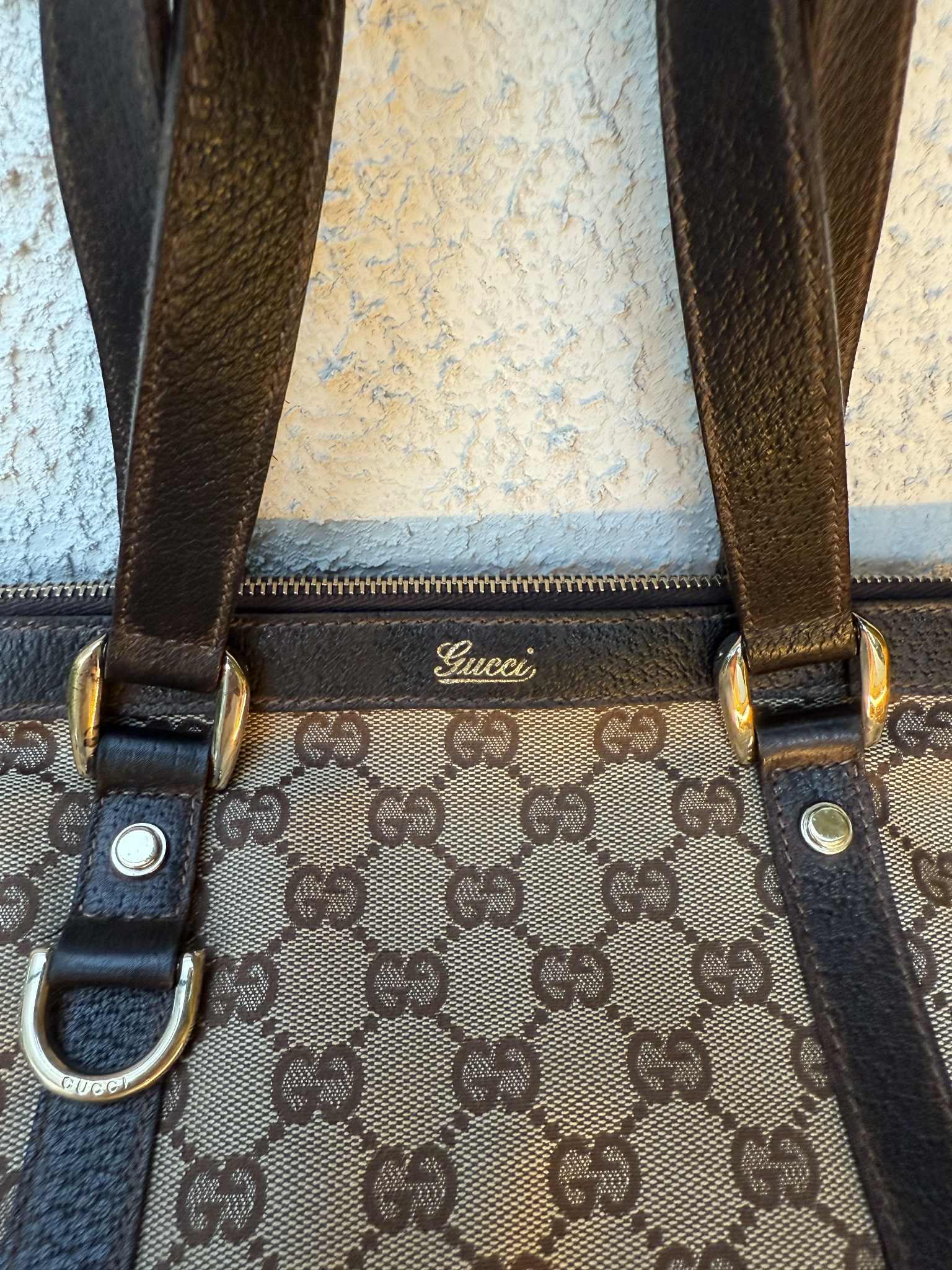 GUCCI Brown GG Canvas and Leather Abbey Tote