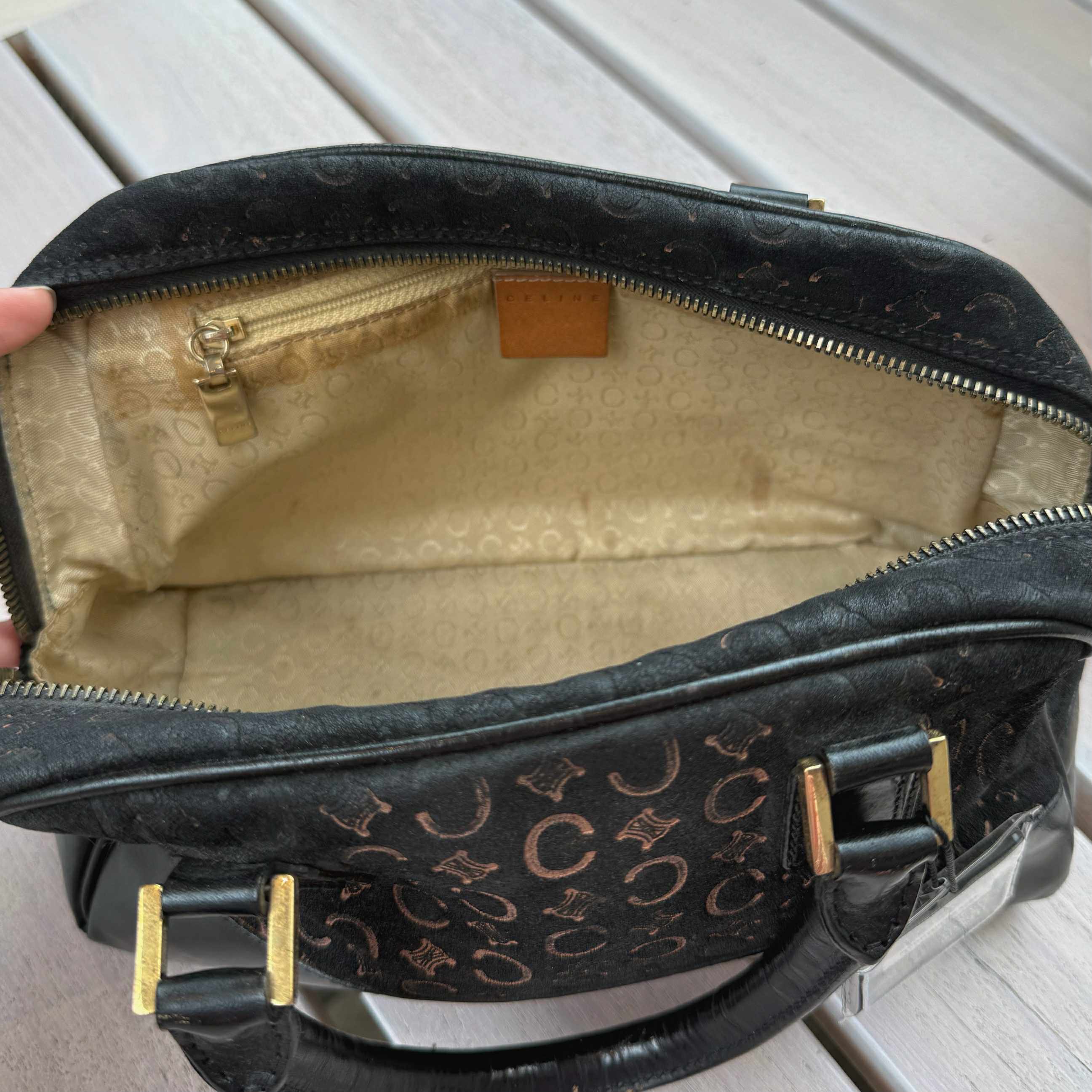 Celine C Macadam Canvas Bowling Bag Suede Leather