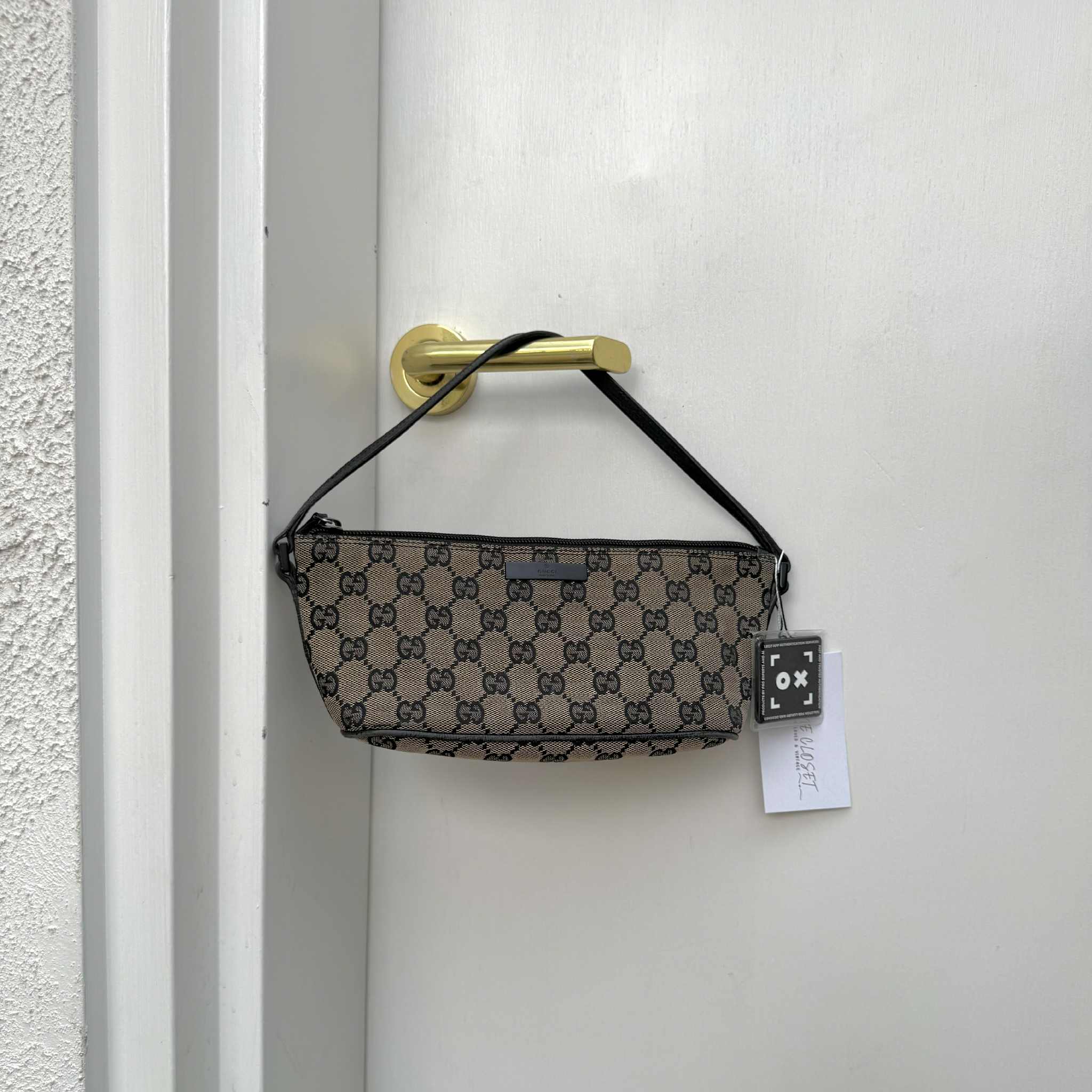 (Reserved) Gucci Vintage GG Canvas Boat Baguette Bag Black