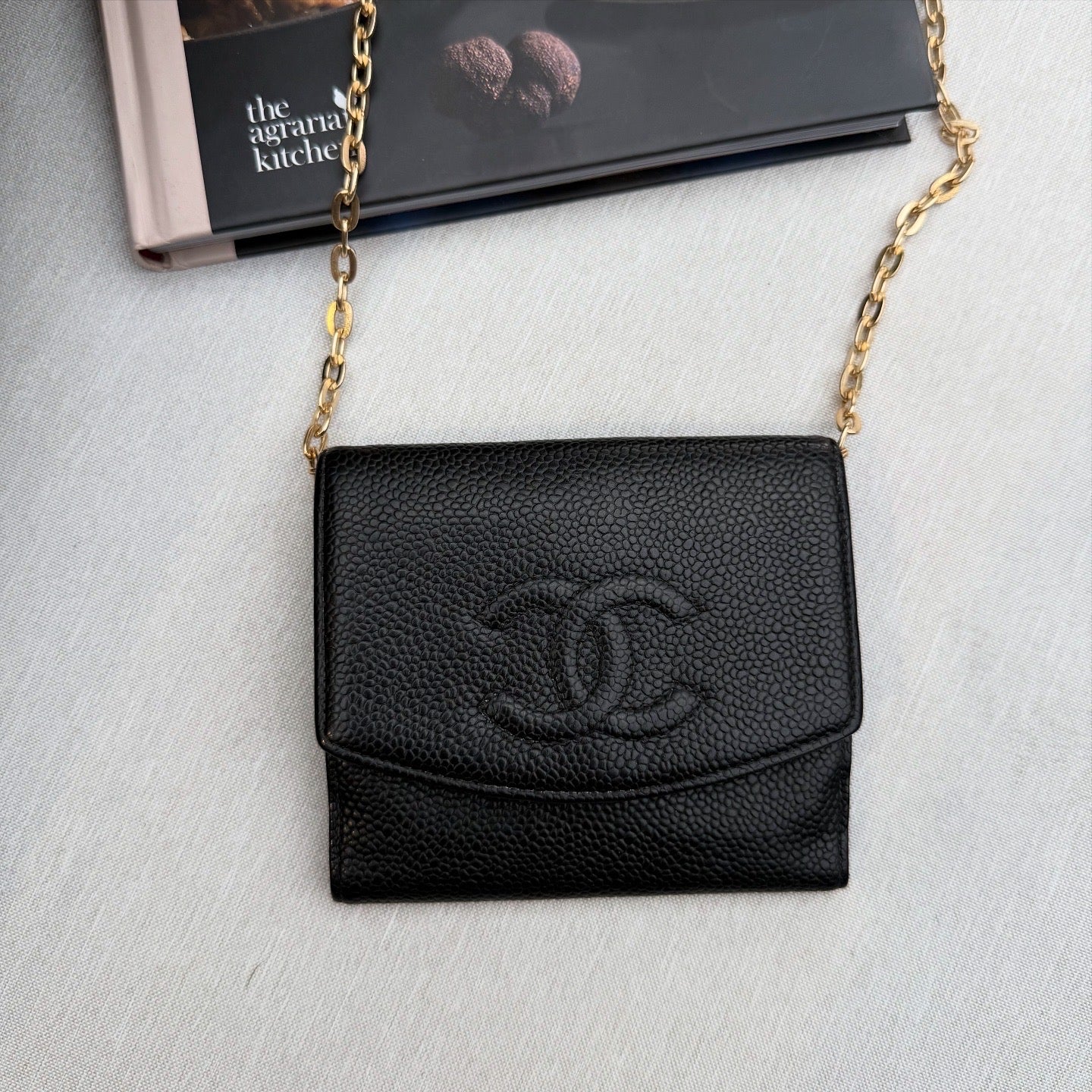 Chanel Coco Mark Bi-fold Wallet Caviar Leather Black
