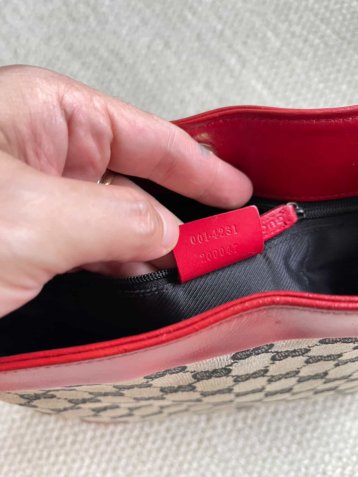 GUCCI GG Canvas One Shoulder Bag Red Leather