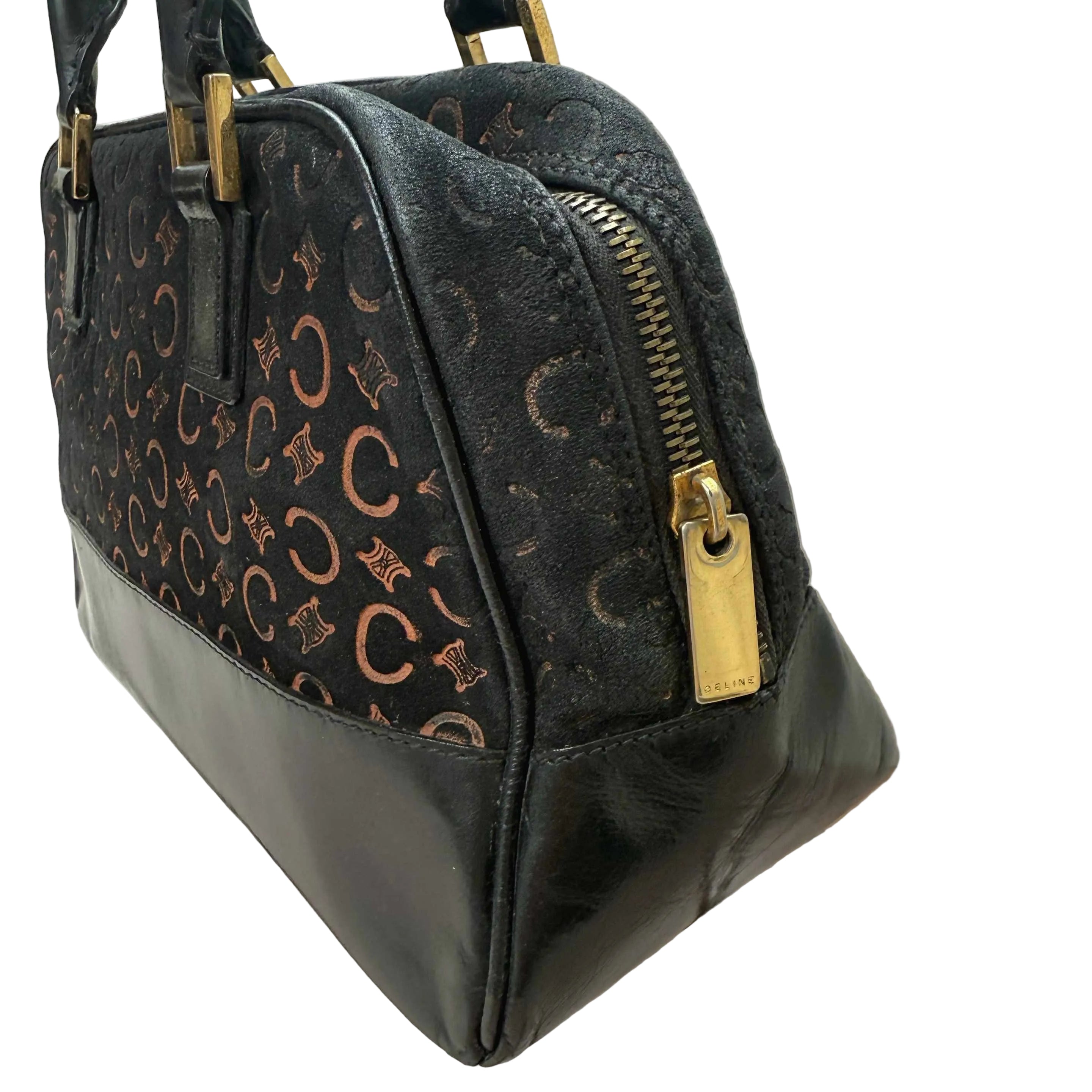 Celine C Macadam Canvas Bowling Bag Suede Leather