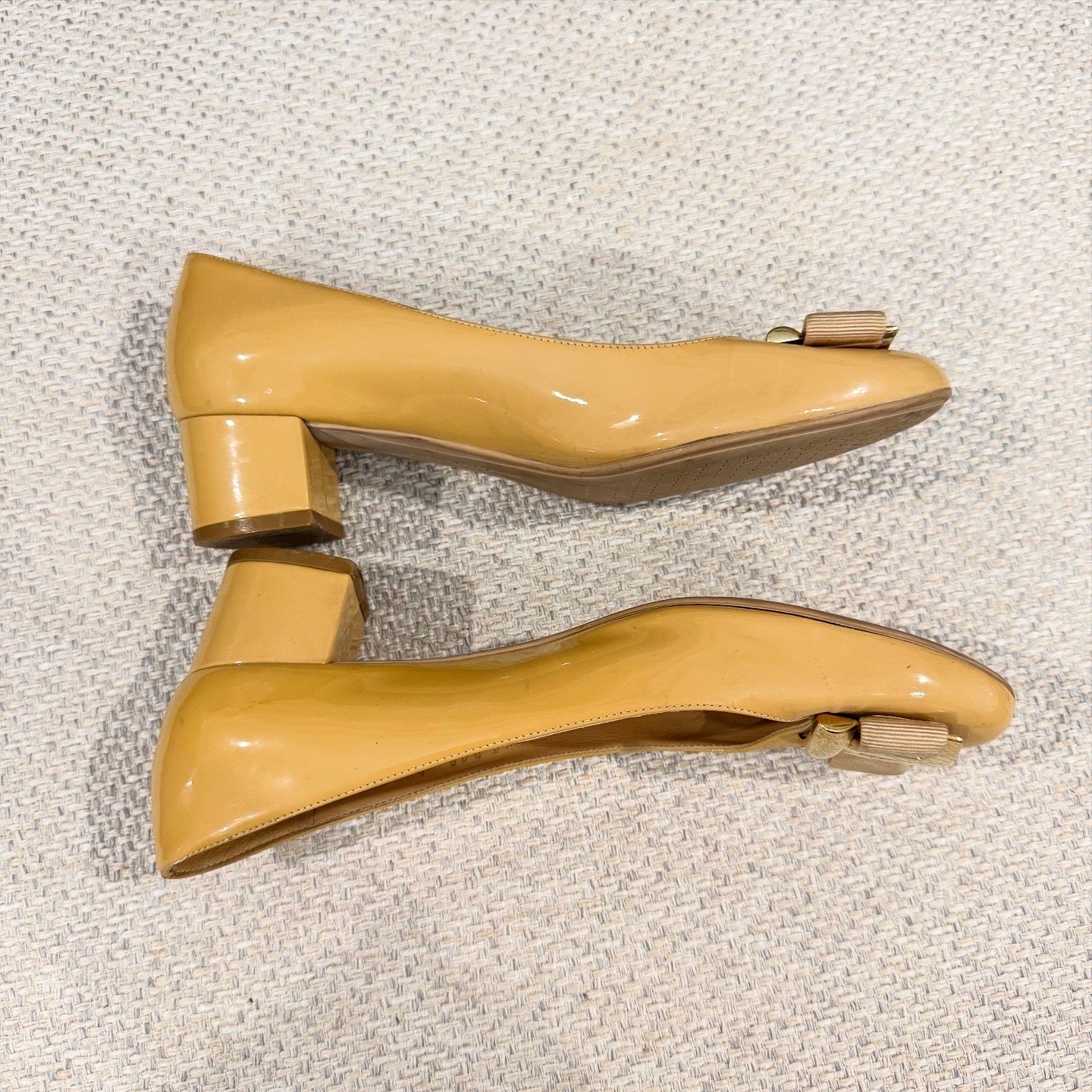 Salvatore Ferragamo Ninna Patent Beige Nude Heels 3cm