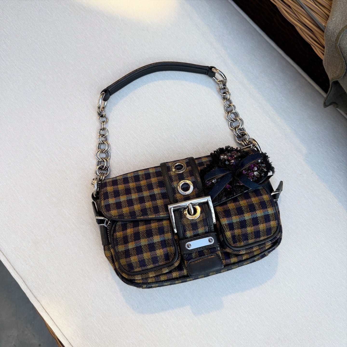 Prada Multicolor Plaid Wool Small Evening Bag