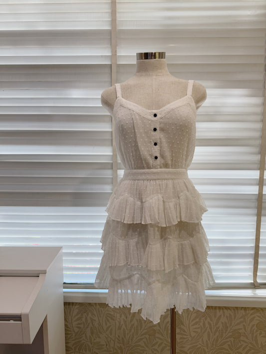 MAJE White Swiss Dots Chiffon Tiered Rustivan Short Dress