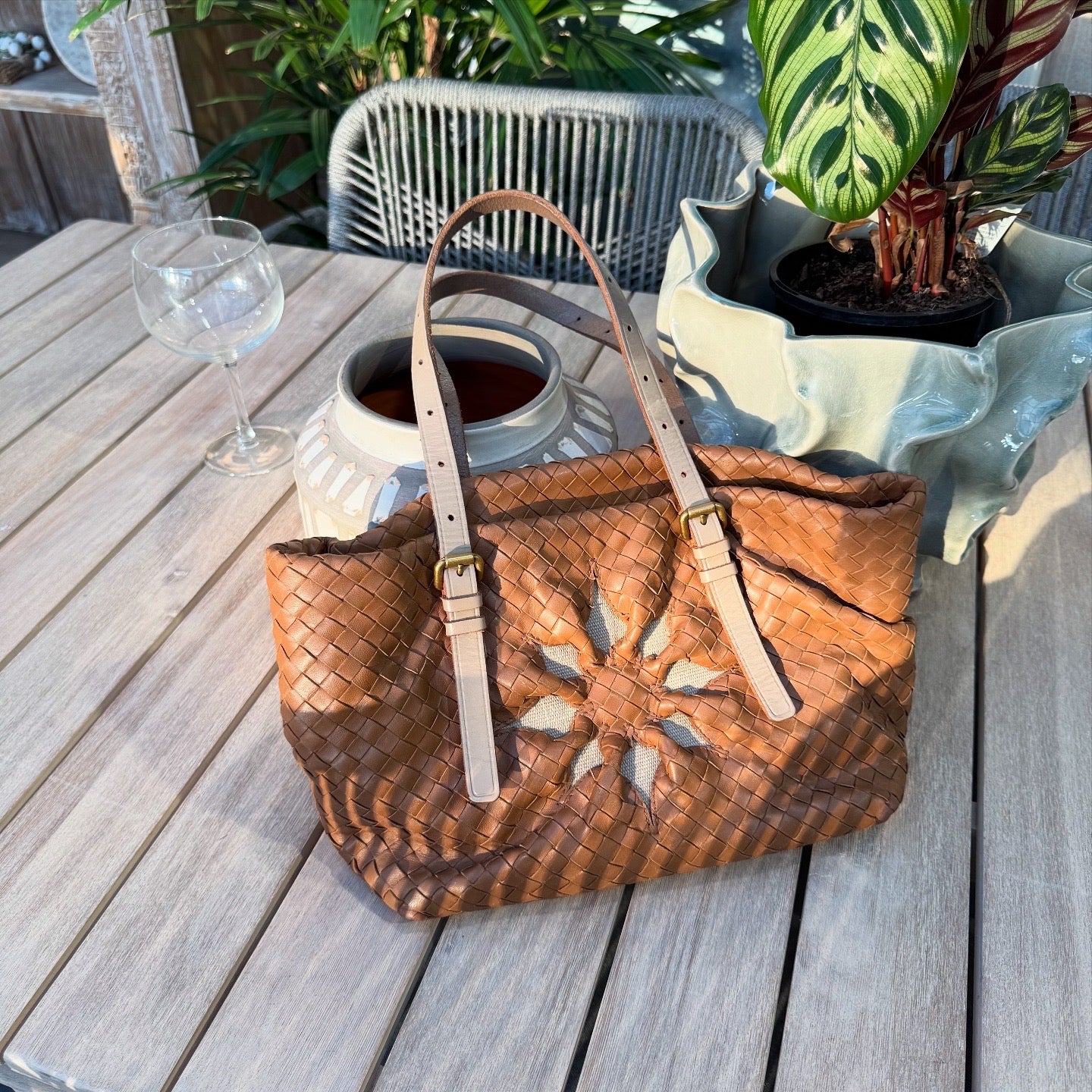 Bottega Veneta Brown Intrecciato Flower Tote