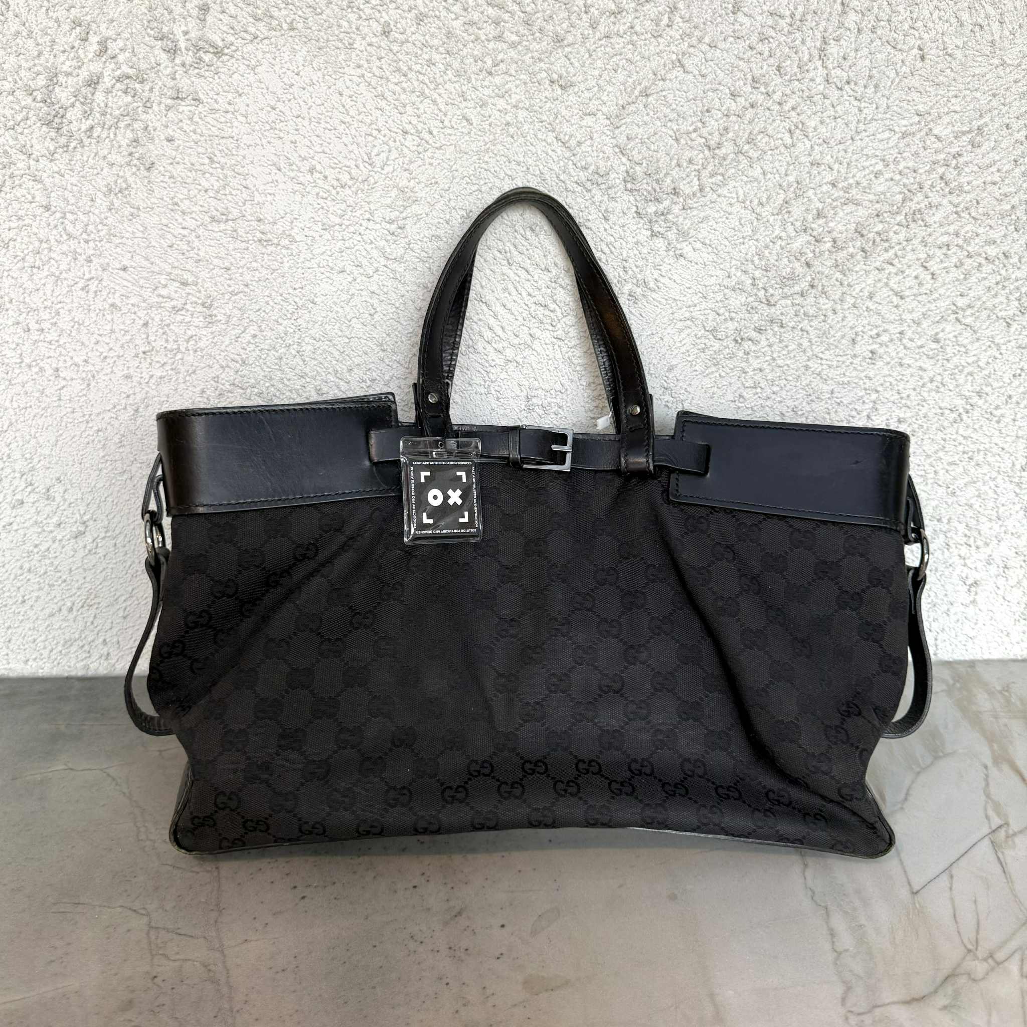 Gucci GG Monogram Canvas/Leather Belt Buckle Handbag Black