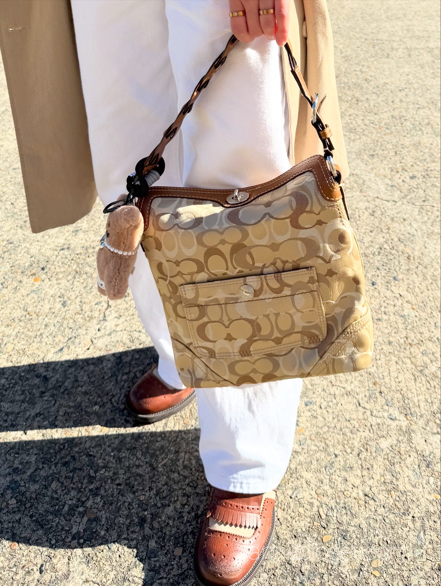 Coach Chelsea Optic Signature Hobo Handbag Tan Brown