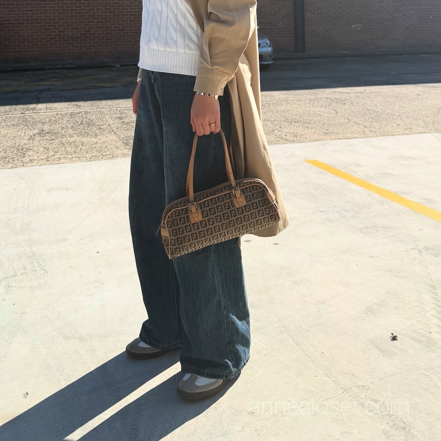 Fendi Vintage Brown Zucchino Canvas Handbag Dark brown