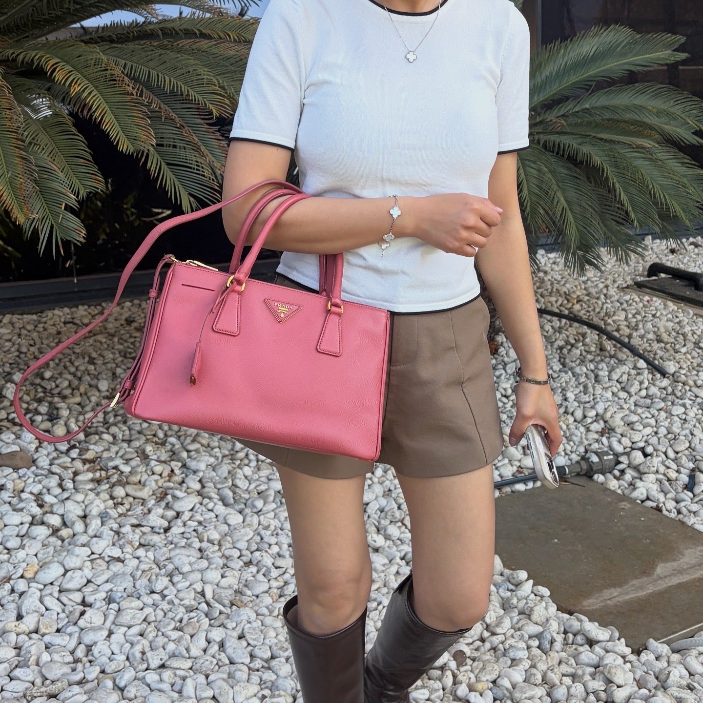Prada Saffiano Lux Galleria Double Zip Tote Pink