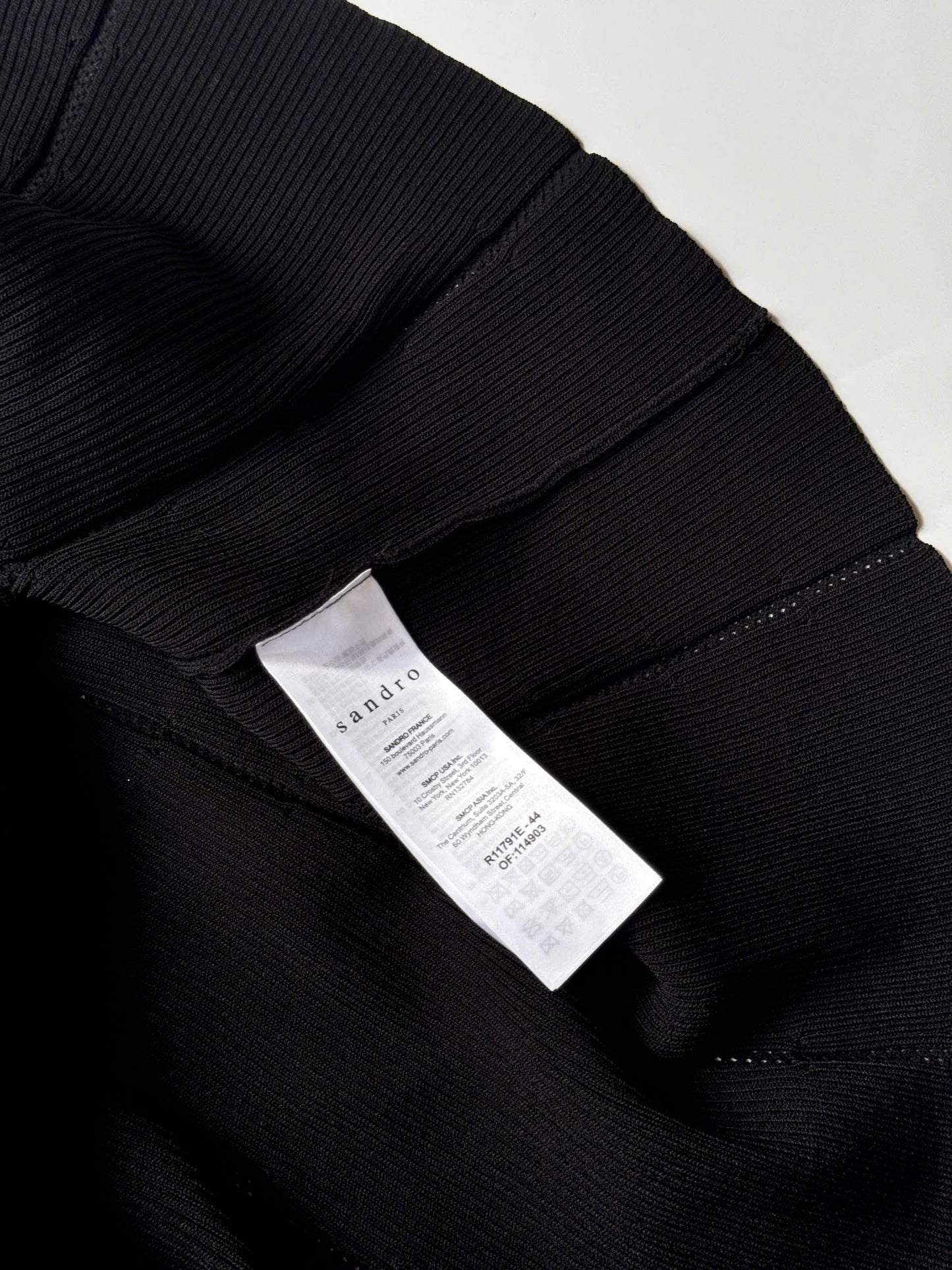 SANDRO Jannel in Black Ribbed Stretch Knit Midi Cardigan Dress