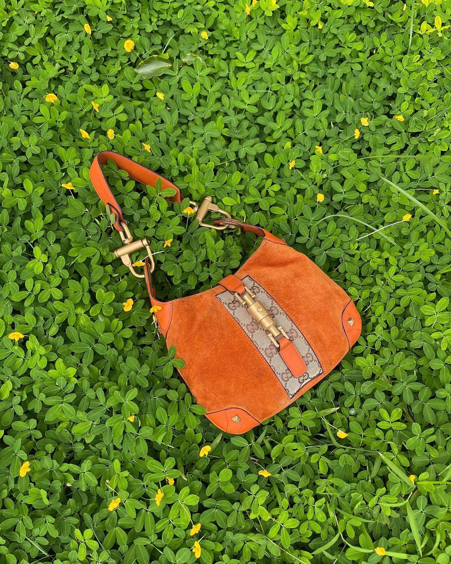 GUCCI Suede Nailhead Jackie shoulder bag